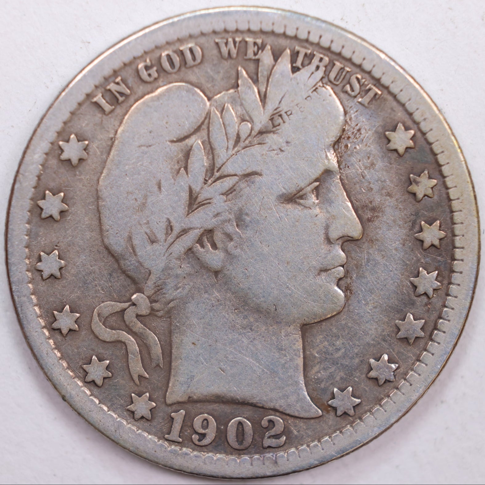 1902 Barber Silver Quarter, Fine Circulated Collectible Coin, Store #QR0434