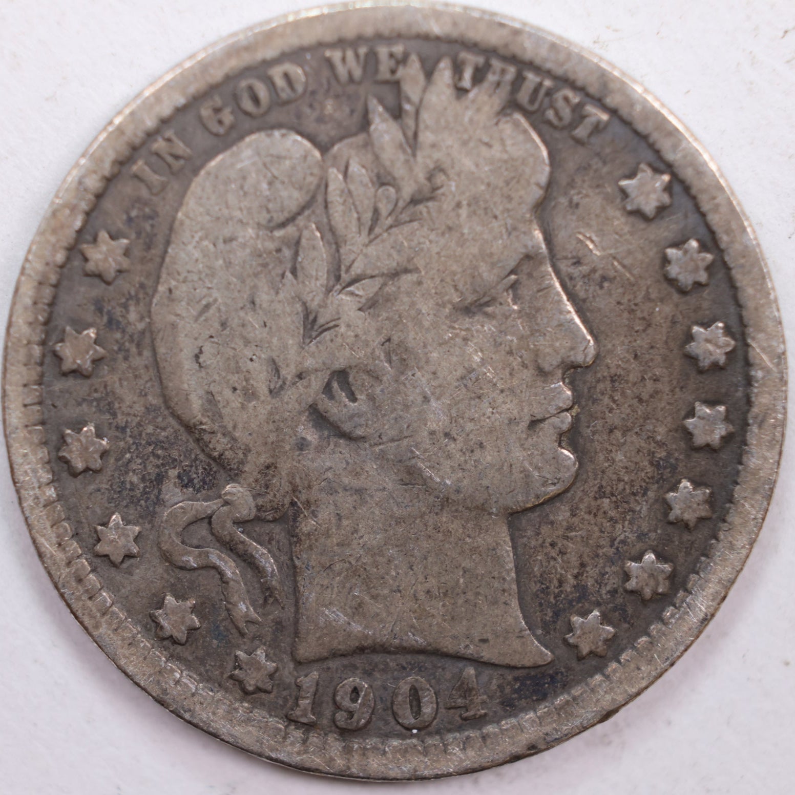 1904 Barber Quarter, Very Good Circulated Coin, Store #QR0447