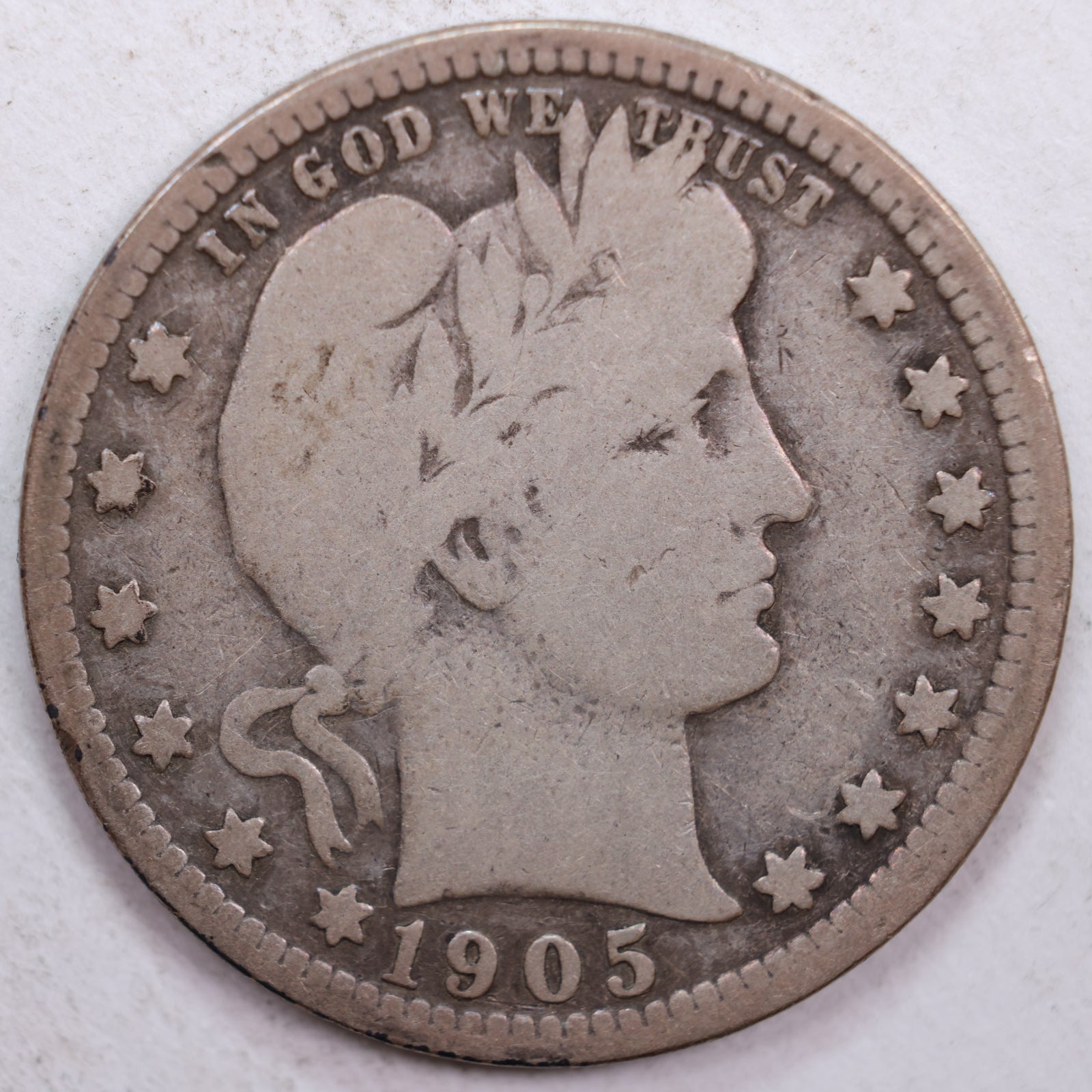 1905 Barber Silver Quarter, Very Good Circulated Coin, Store #QR0460