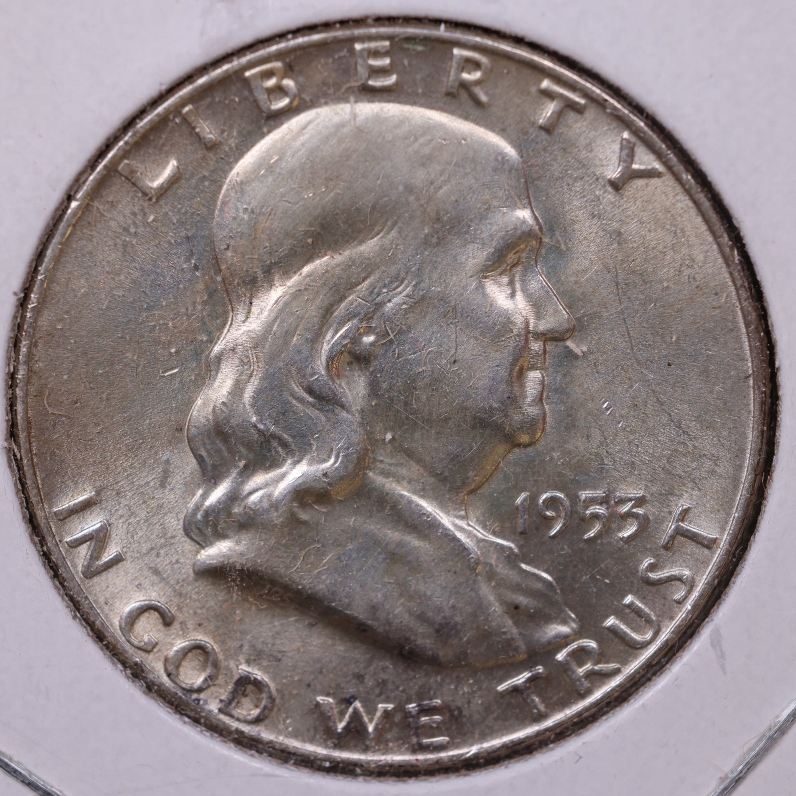 1953-D Ben Franklin Half Dollar, About Uncirculated Coin, Store #HR1561