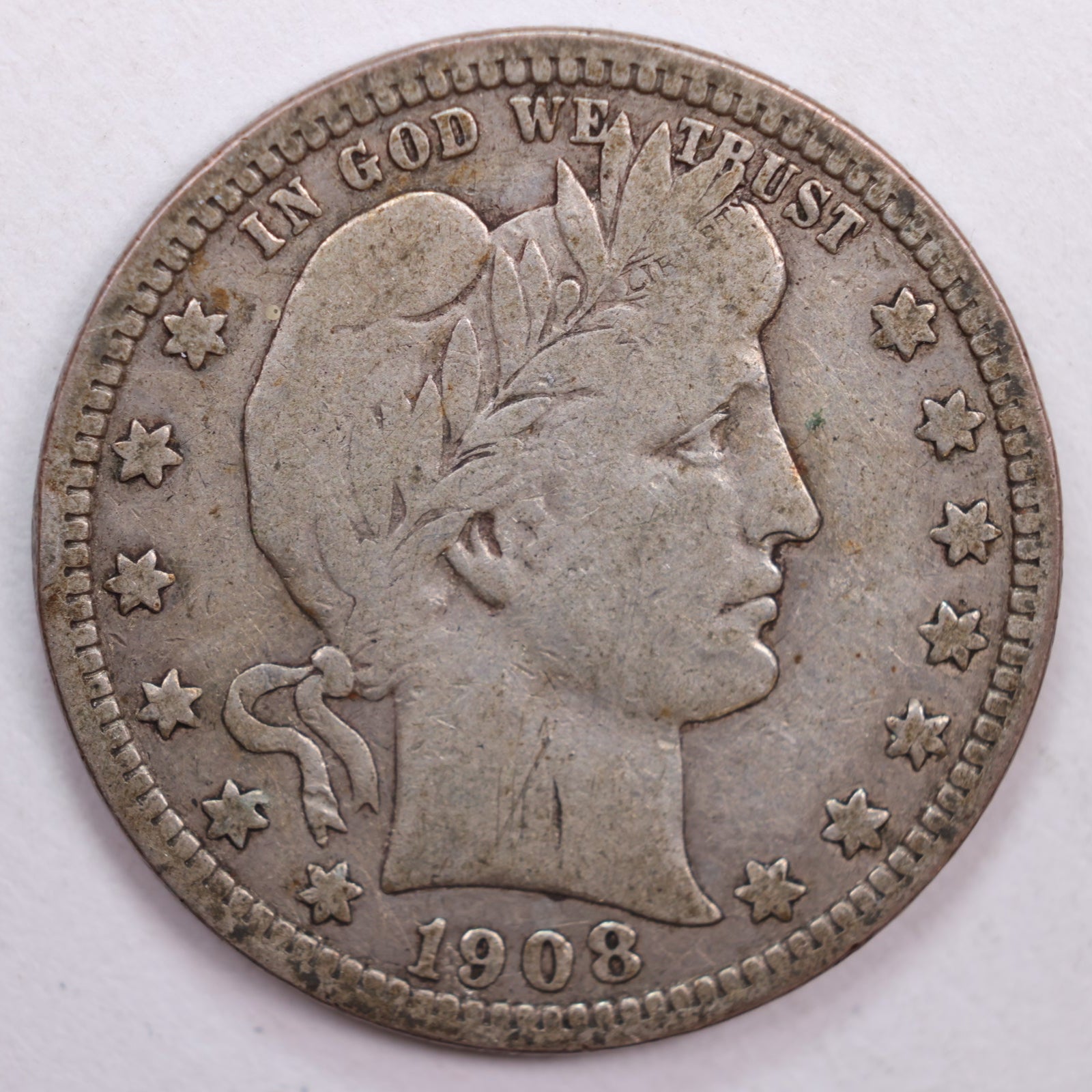 1908-D Barber Quarter, Very Good Circulated Coin, Store #QR0501