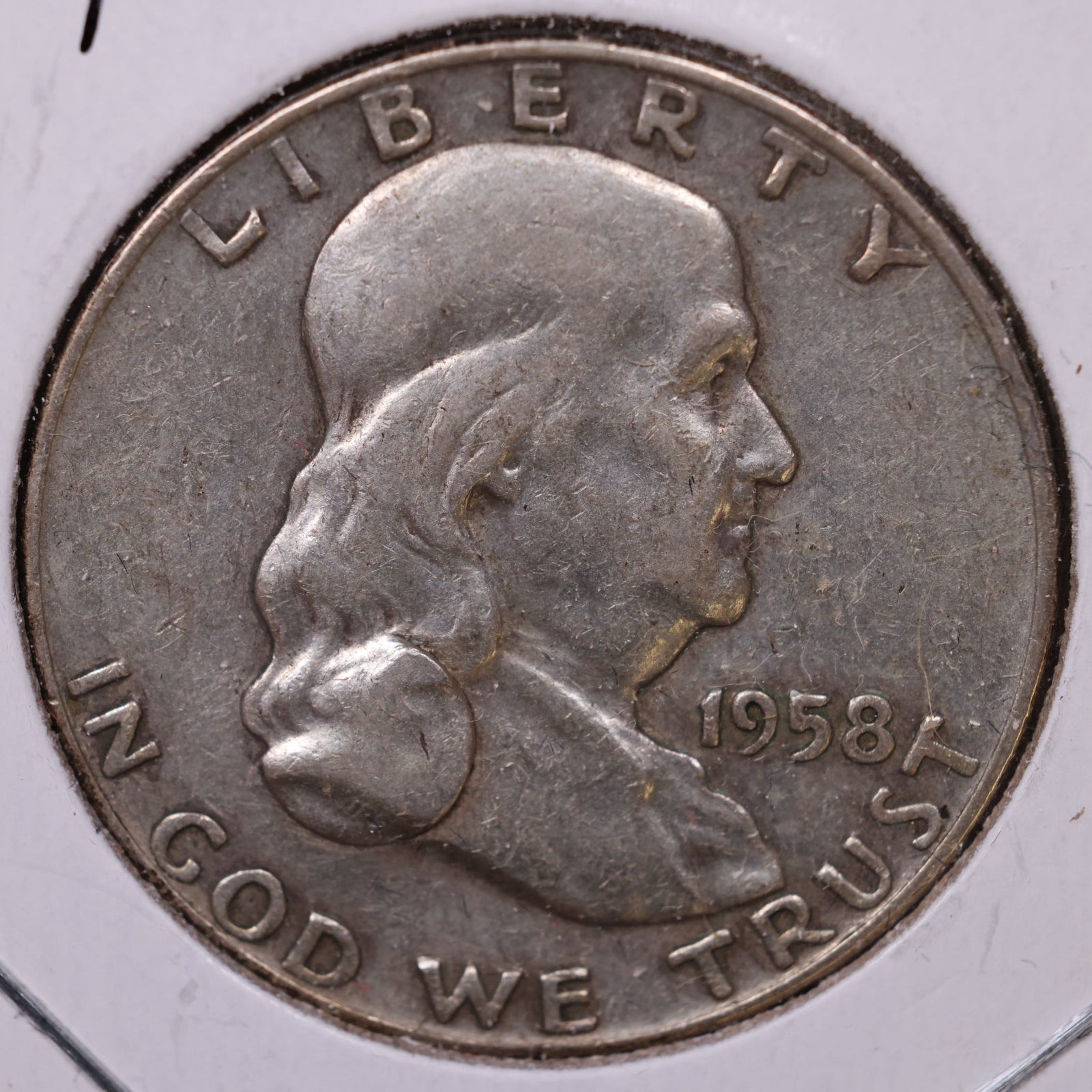 1958-D Ben Franklin Half Dollar, Very Good Circulated Coin, Store #HR1659