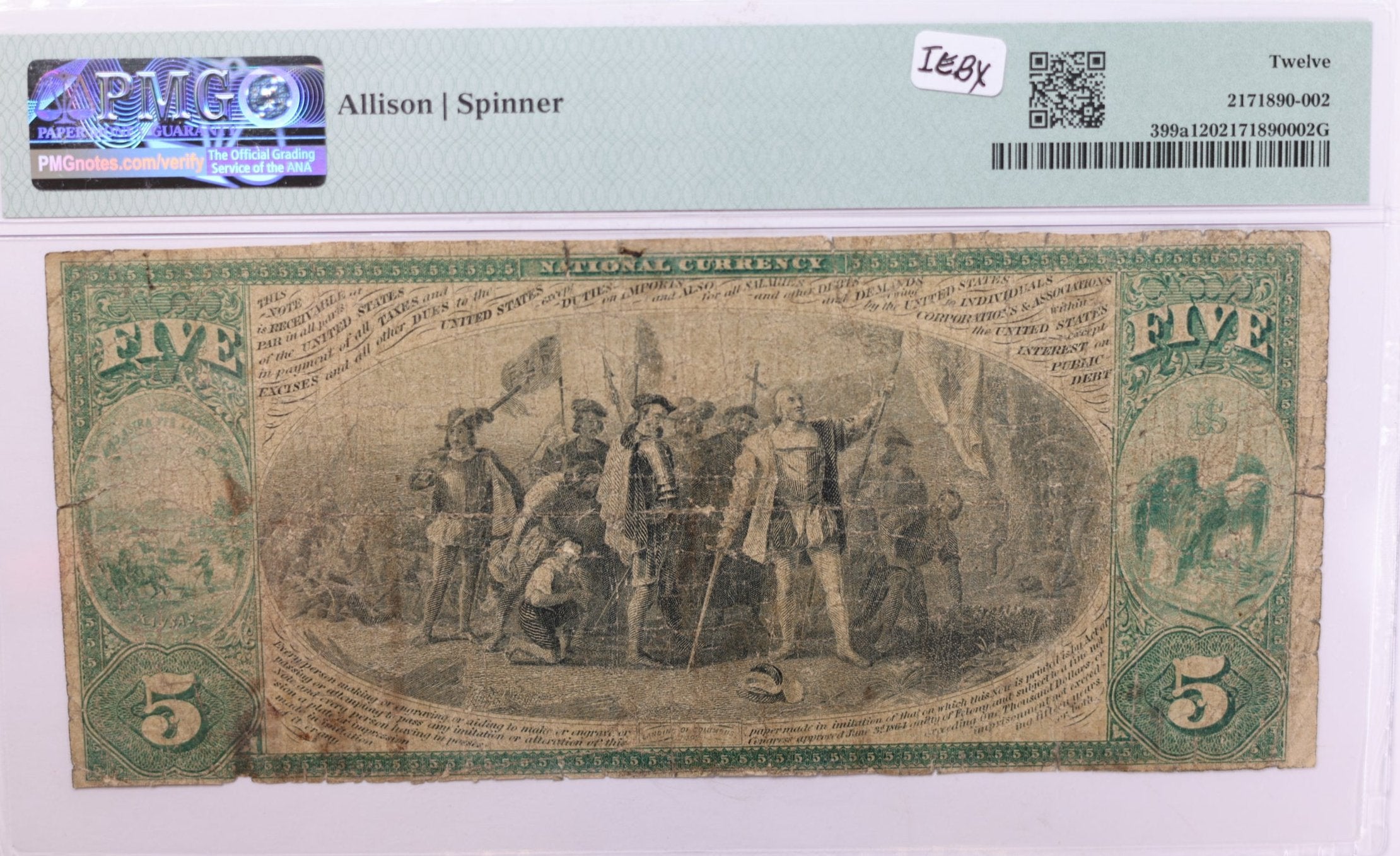 1871 $5., National Currency., "WYANDOTT, KS."., PMG Fine-12., Store #LGNB013