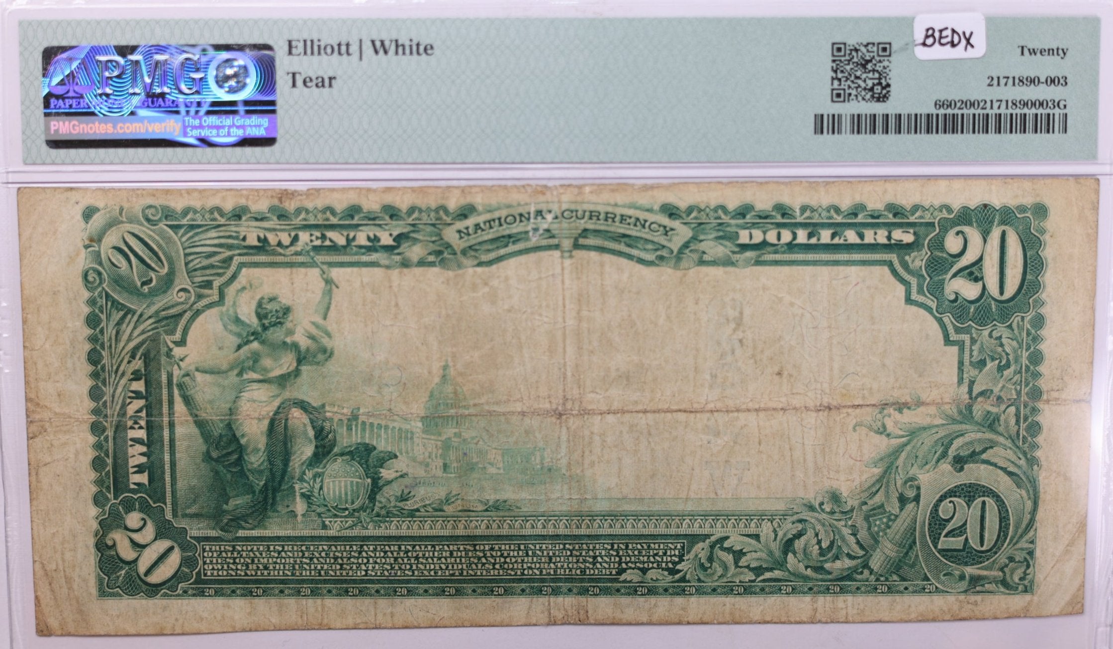 1902 $20., National Currency., "OKMULGEE, OK."., PMG VF-20., Store #LGNB007
