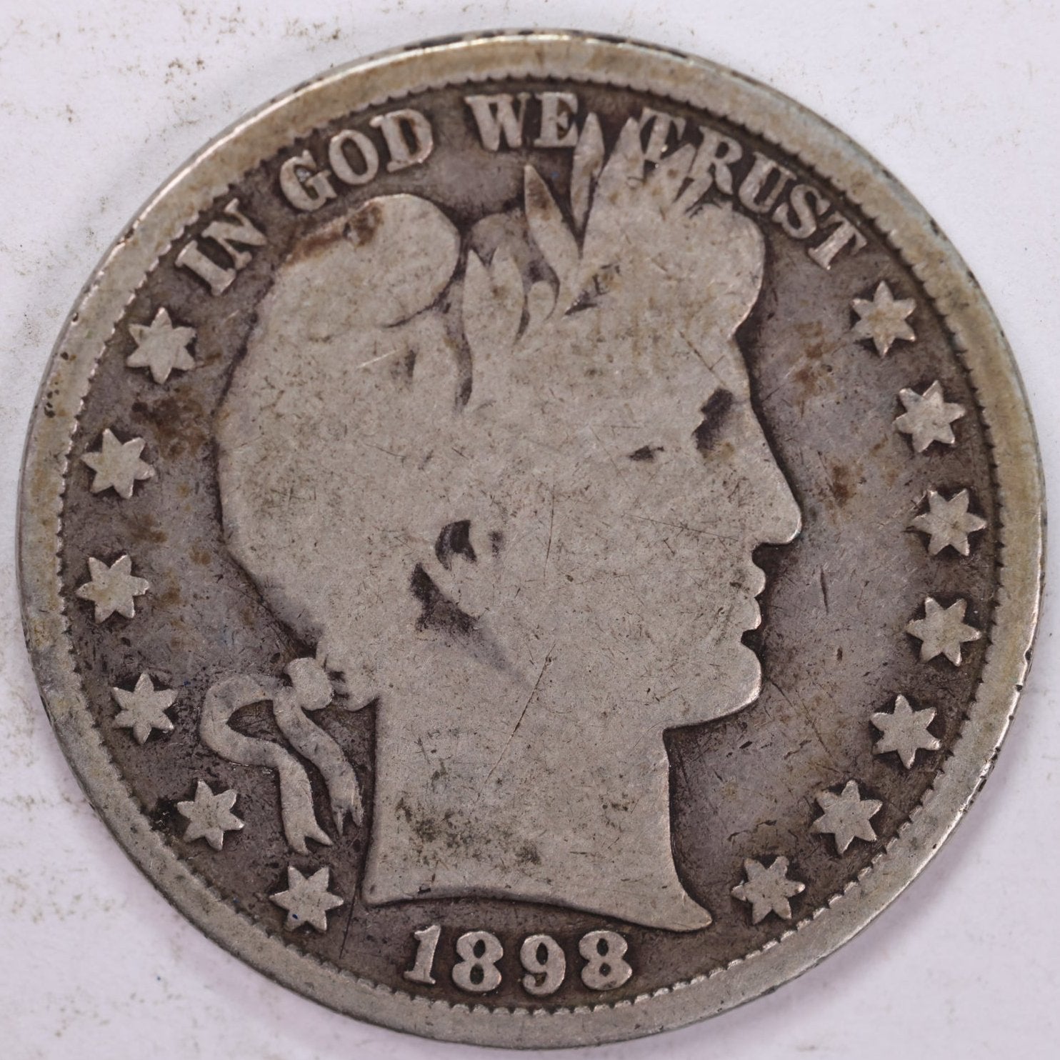 1898 Barber Half Dollar, Very Good Circulated Coin, Store #HR1126