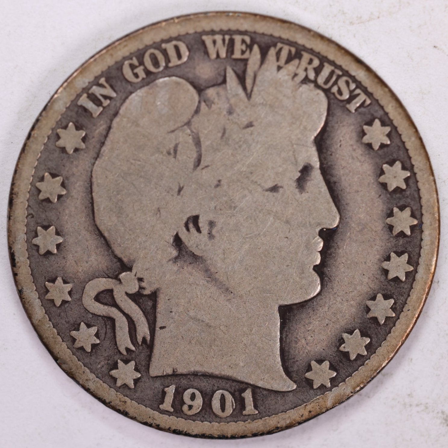 1901-O Barber Half Dollar, Very Good Circulated Coin, Store #HR1131