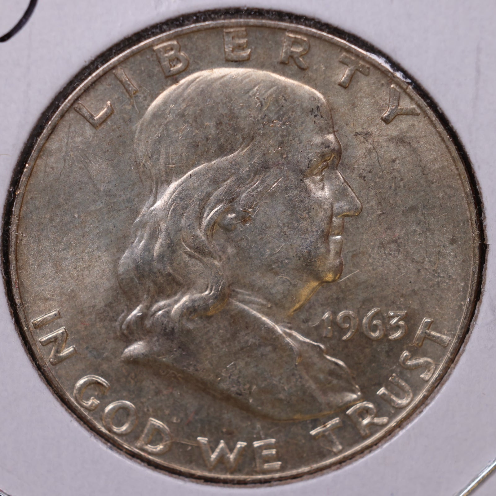 1963-D Ben Franklin Half Dollar, About Uncirculated Coin, Store #HR1788