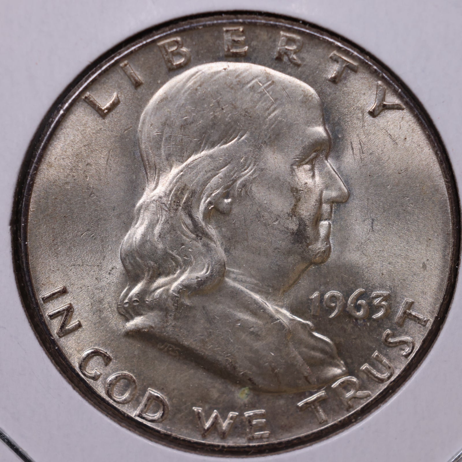 1963-D Ben Franklin Half Dollar, About Uncirculated Coin, Store #HR1792