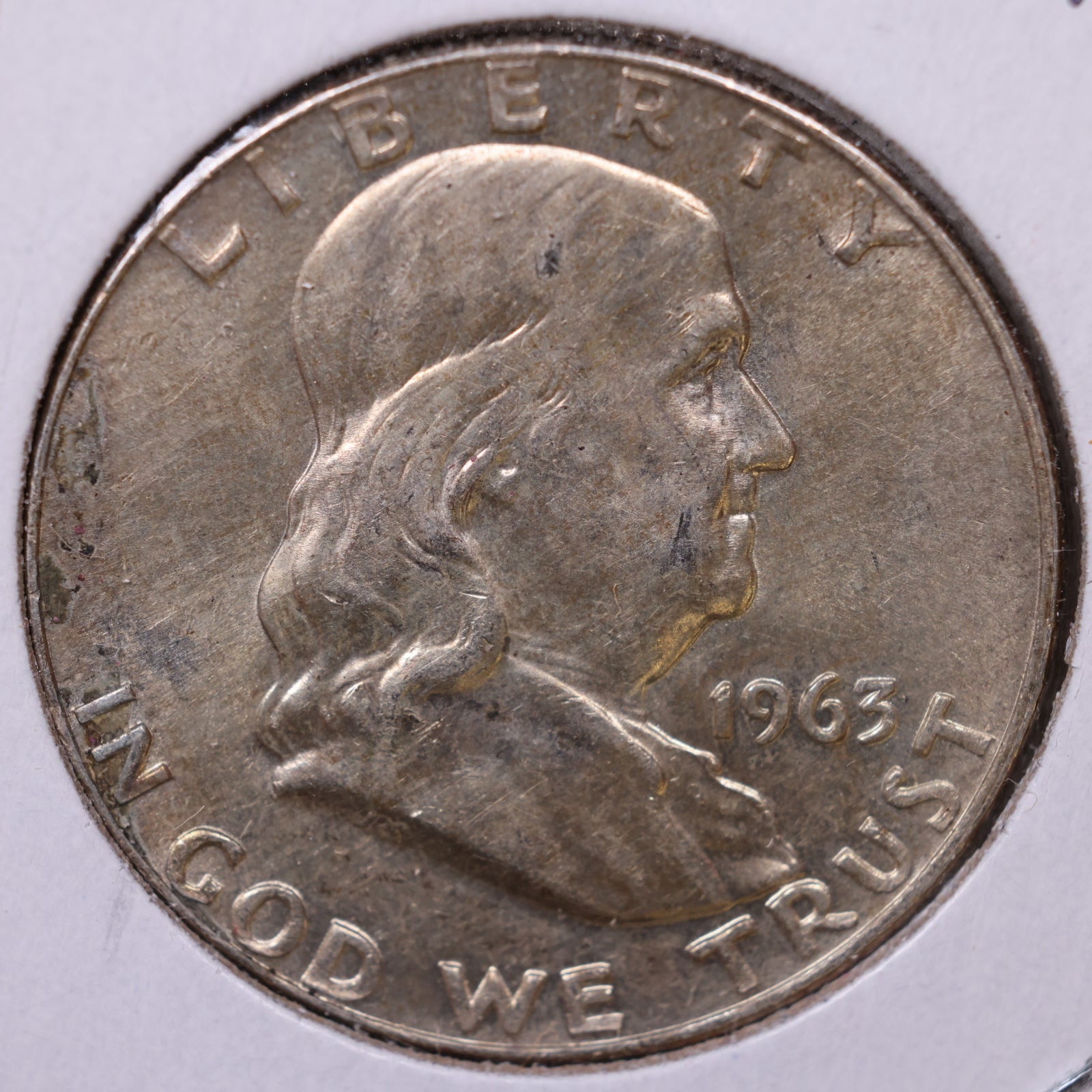 1963-D Ben Franklin Half Dollar, About Uncirculated Coin, Store #HR1793
