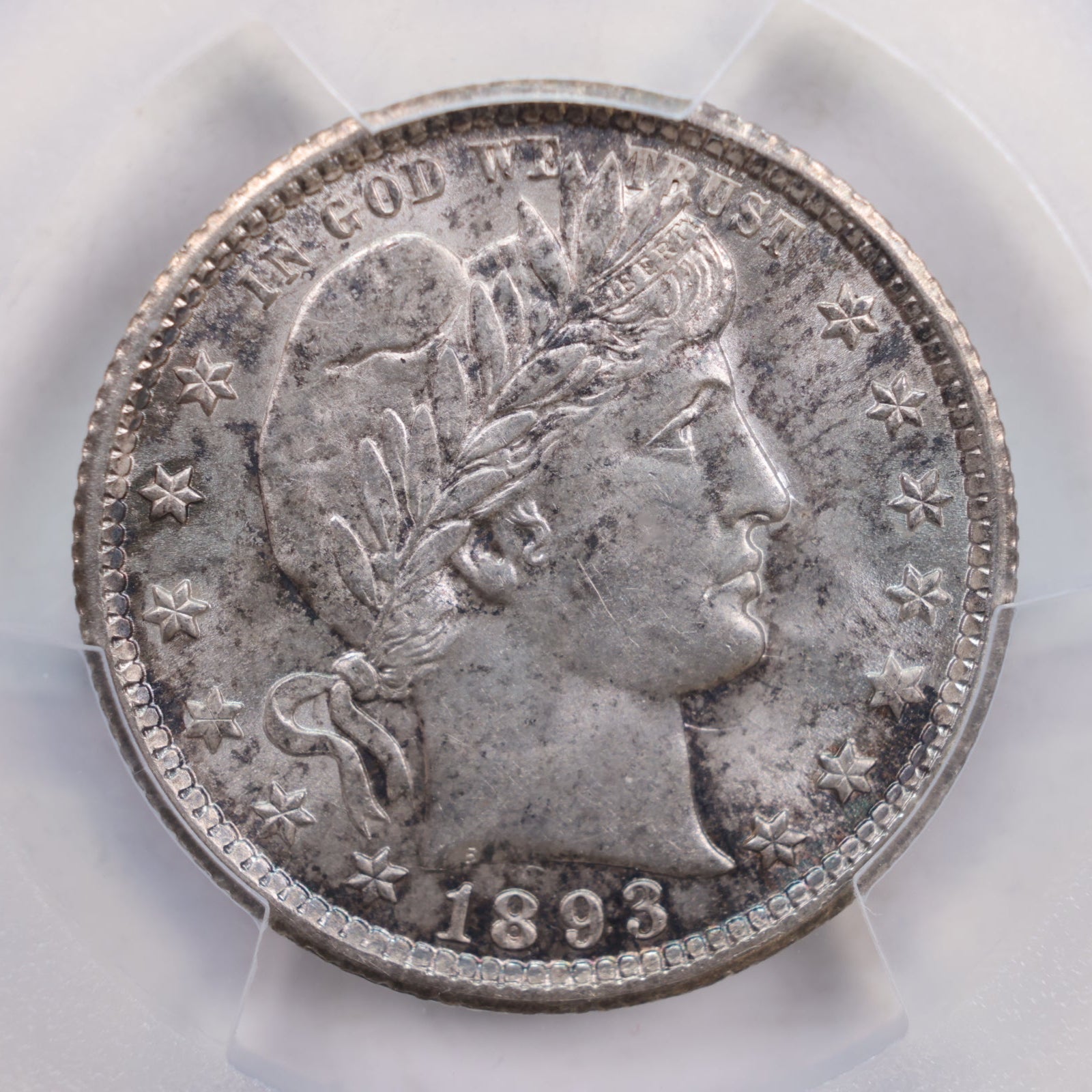 1893-O Barber Silver Quarter., 'Scarce'., PCGS MS-64 Coin., Store #QR1443