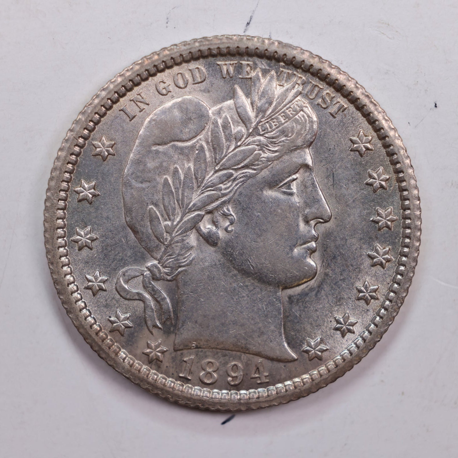 1894-O Barber Silver Quarter., Mint State, Uncirculated Coin., Store #QR0256.
