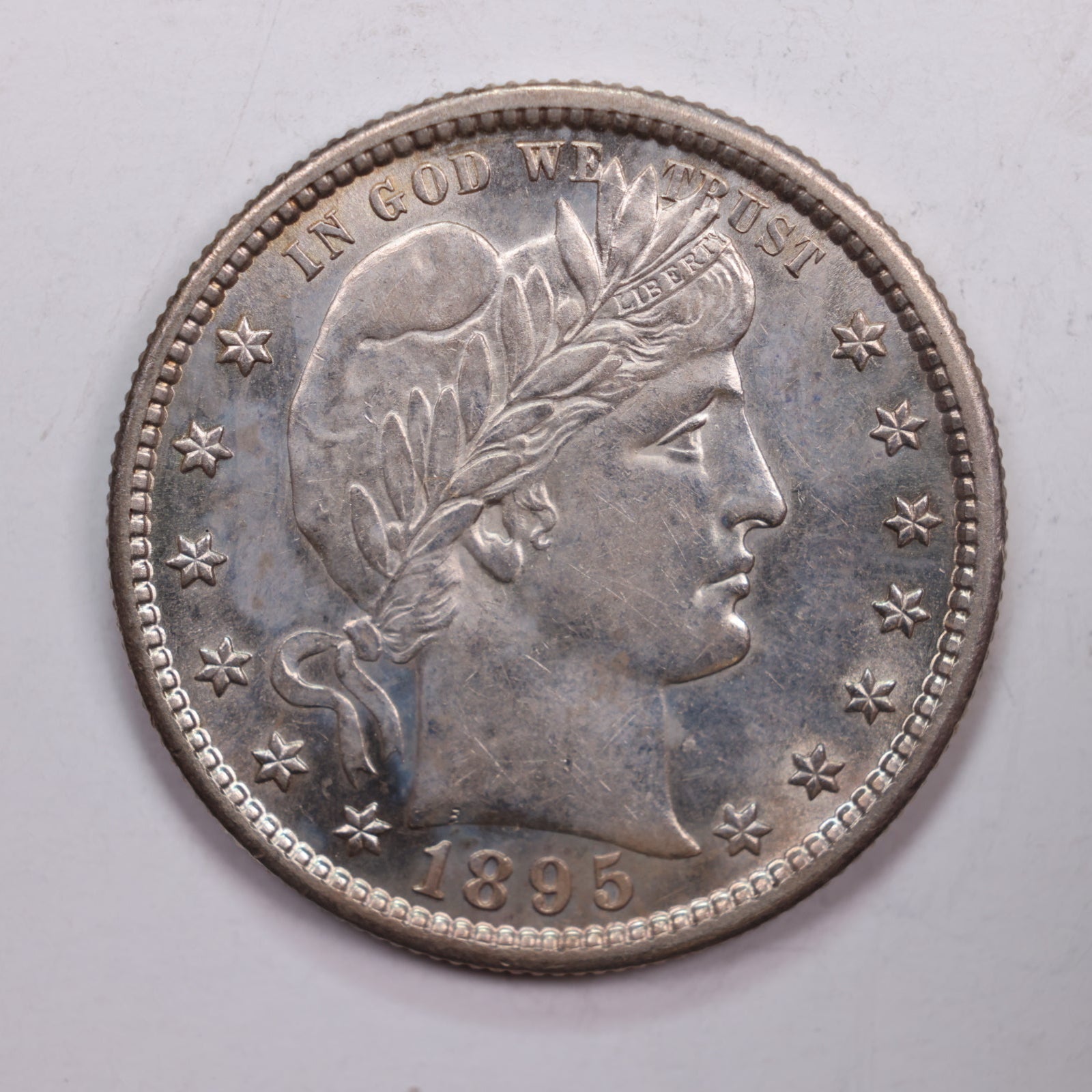 1895-S Barber Silver Quarter., Mint State, Uncirculated Coin., Store #QR0260.