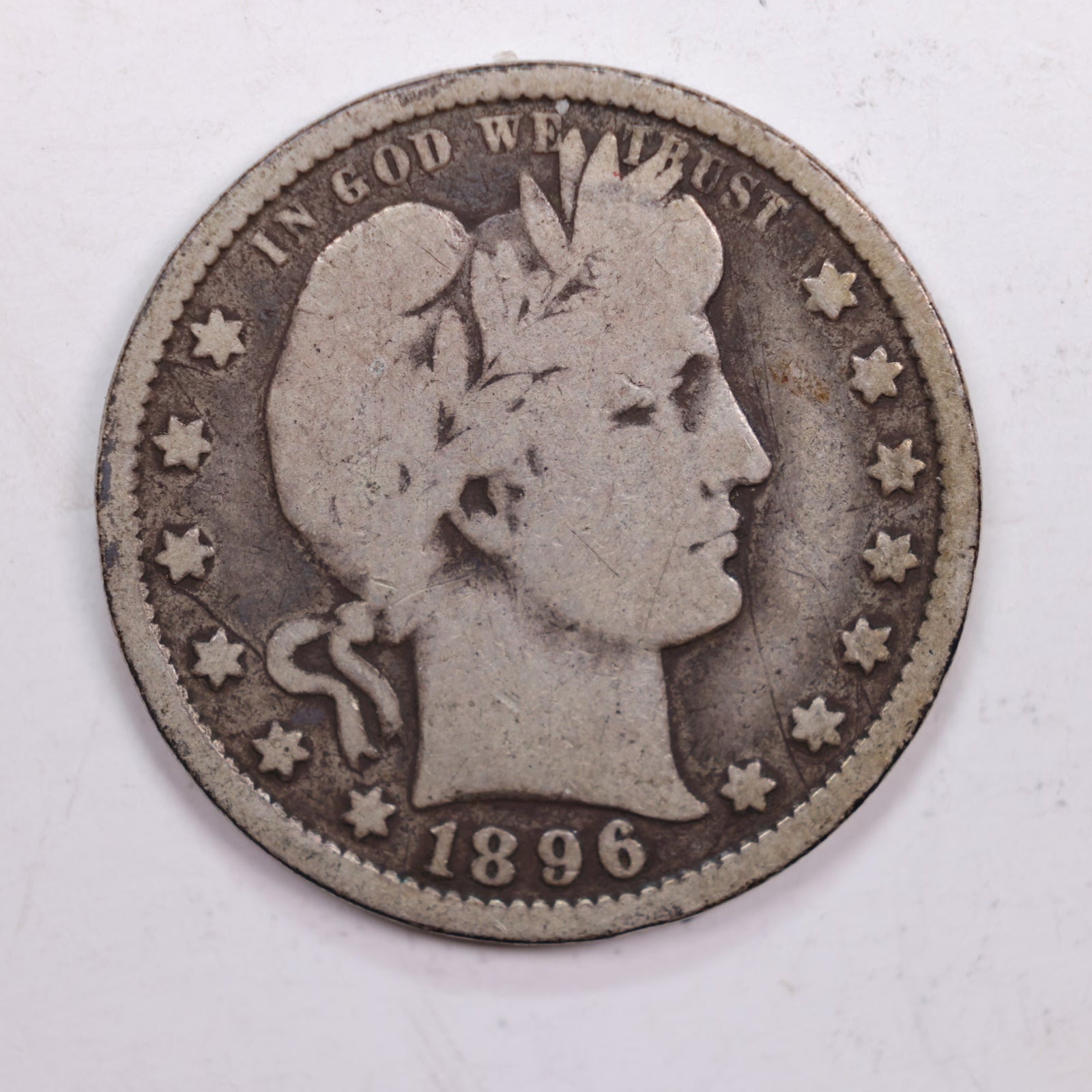 1896-O Barber Silver Quarter., Very Good, Circulated Coin., Store #QR0261.