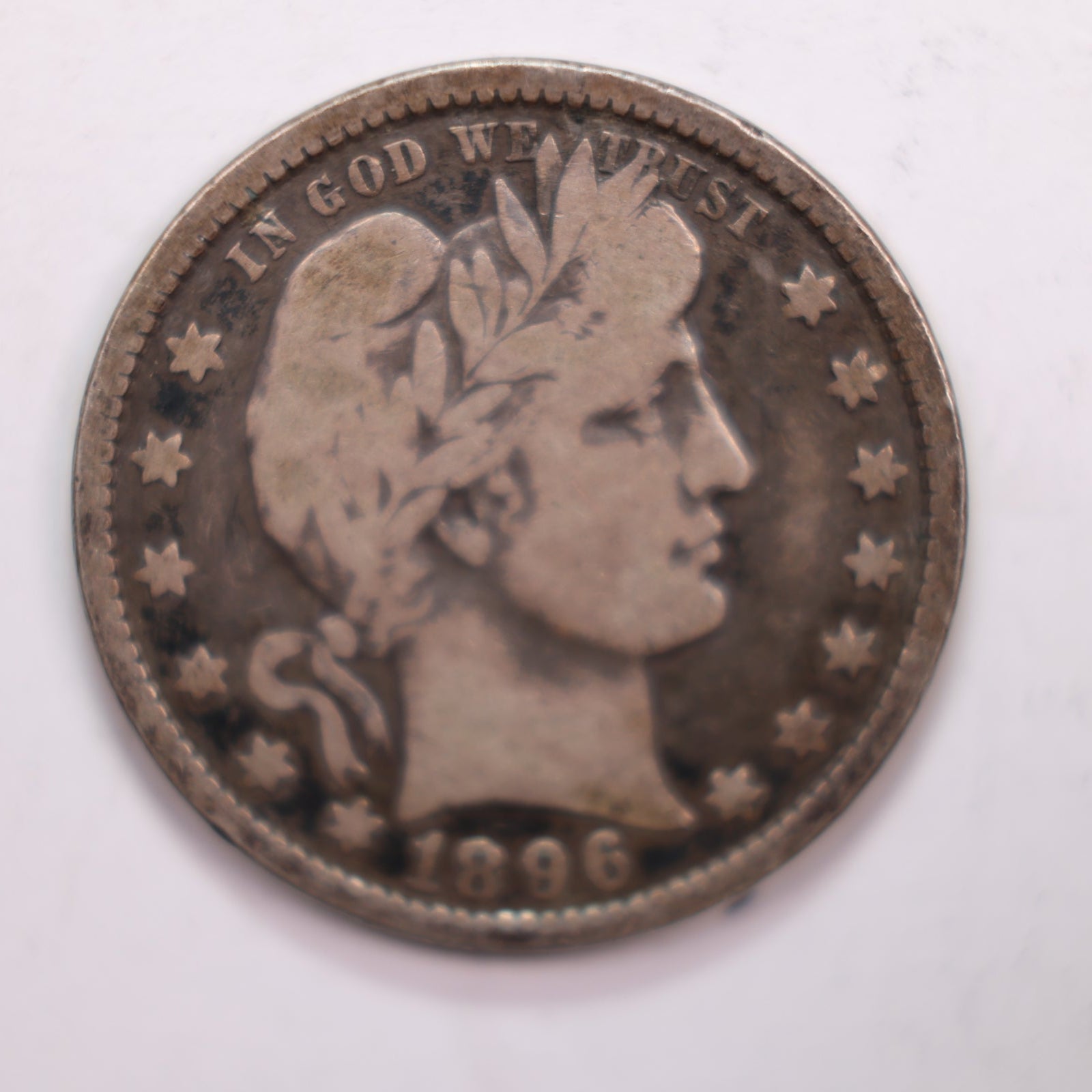 1896-O Barber Silver Quarter., Fine, Circulated Coin., Store #QR0262.