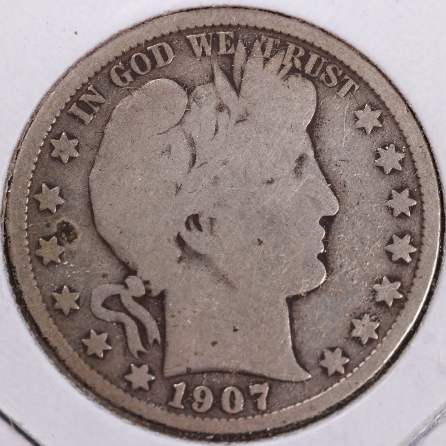 1907-S Barber Half Dollar, Very Good Circulated Coin, Store #HR1137