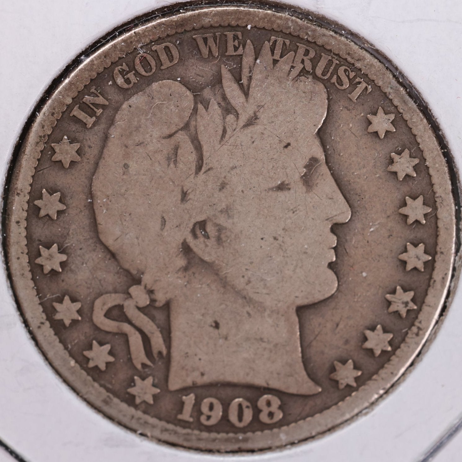 1908 Barber Half Dollar, Very Good Circulated Coin, Store #HR0909