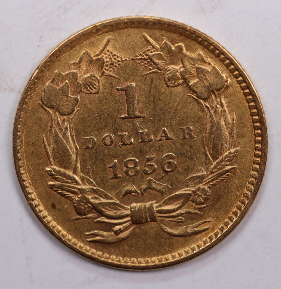 1856 Indian Princess Head Gold Dollar., About Uncirculated Coin., Store #GD0003.