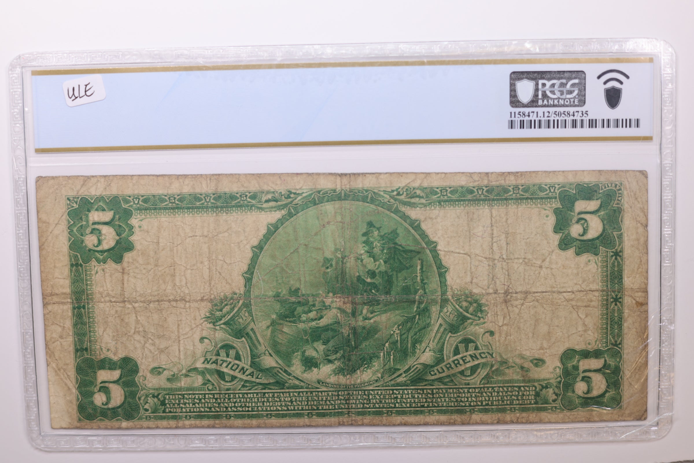 1902 $5 Plain Back, National Currency, Lake Linden, MI., PCGS F-12., Store #LGNB016