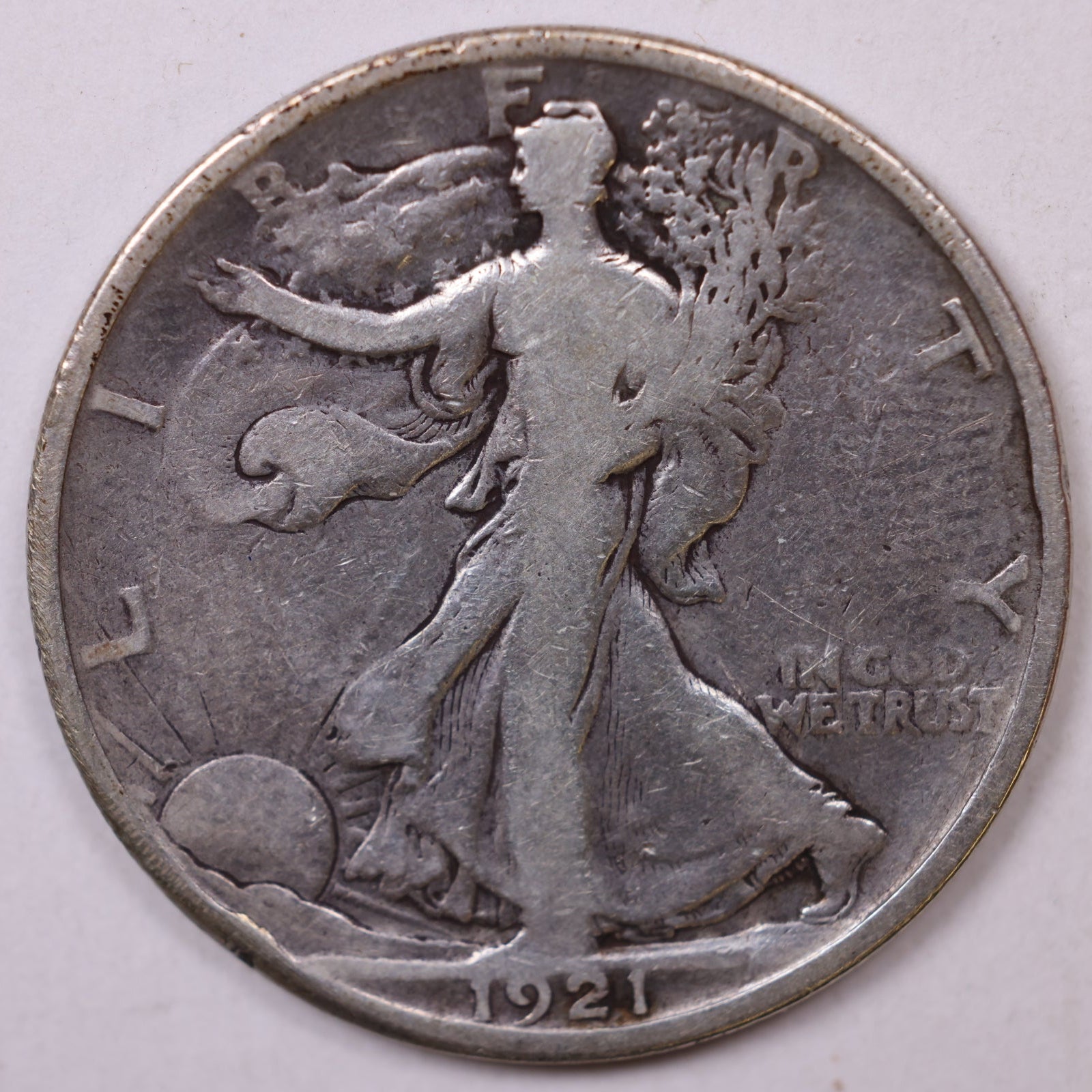 1921-D Walking Liberty Half Dollar, Very Good Circulated Coin, Store #HR095