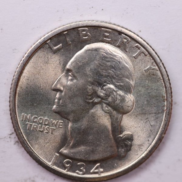 1934 Washington Silver Quarter, Affordable Uncirculated Collectible Coin. Sale #0353463