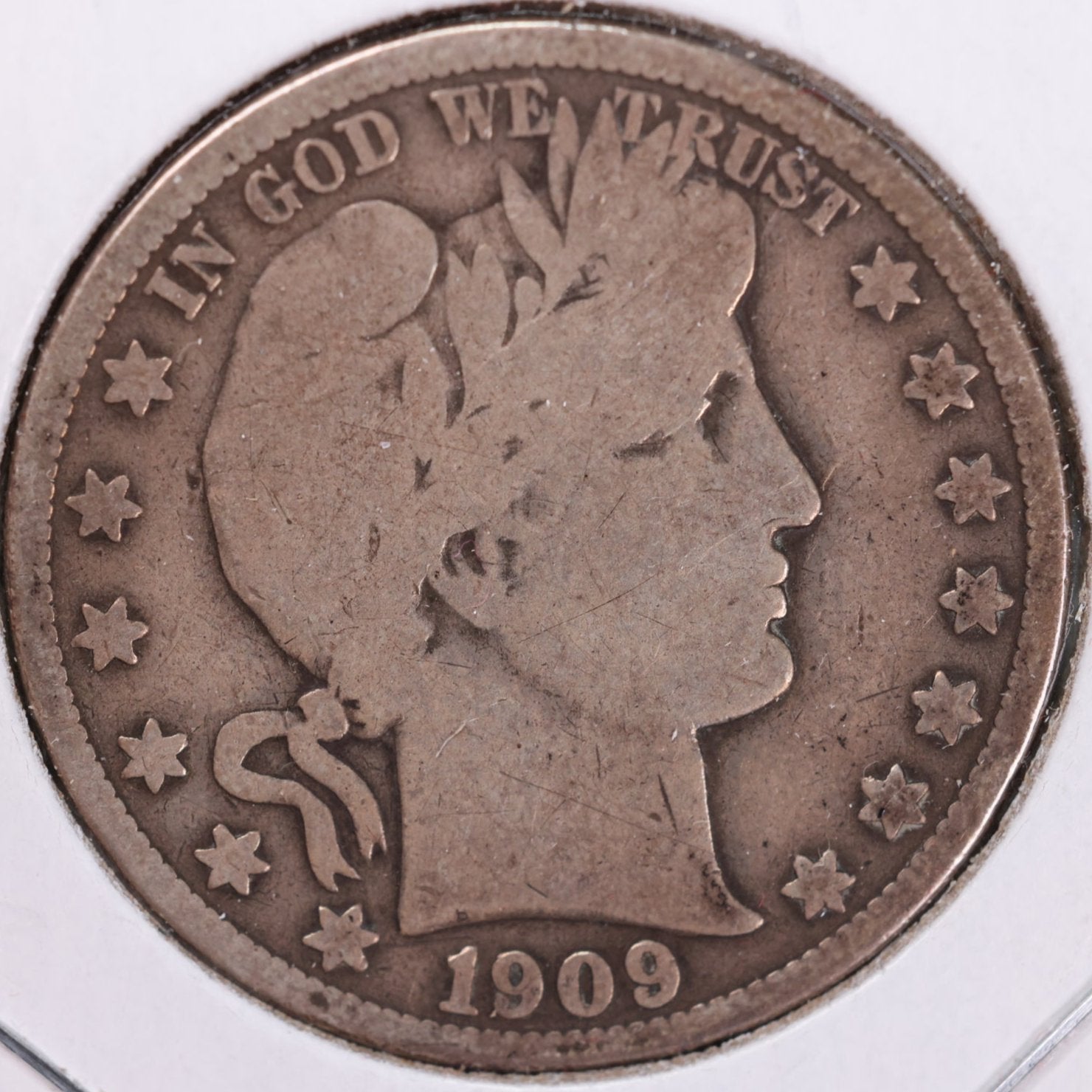 1909 Barber Half Dollar, Very Good Circulated Coin, Store #HR0955