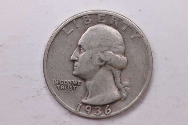 1936-D Washington Silver Quarter, Affordable Circulated Collectible Coin. Sale #0353480