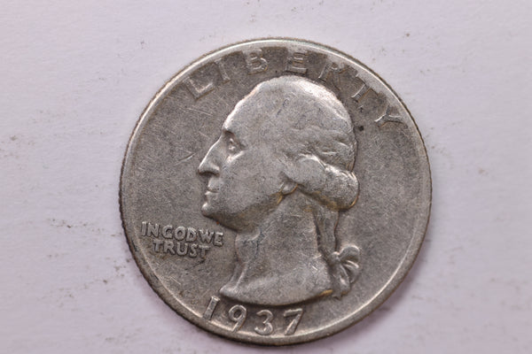 1937-D Washington Silver Quarter, Affordable Circulated Collectible Coin. Sale #0353485