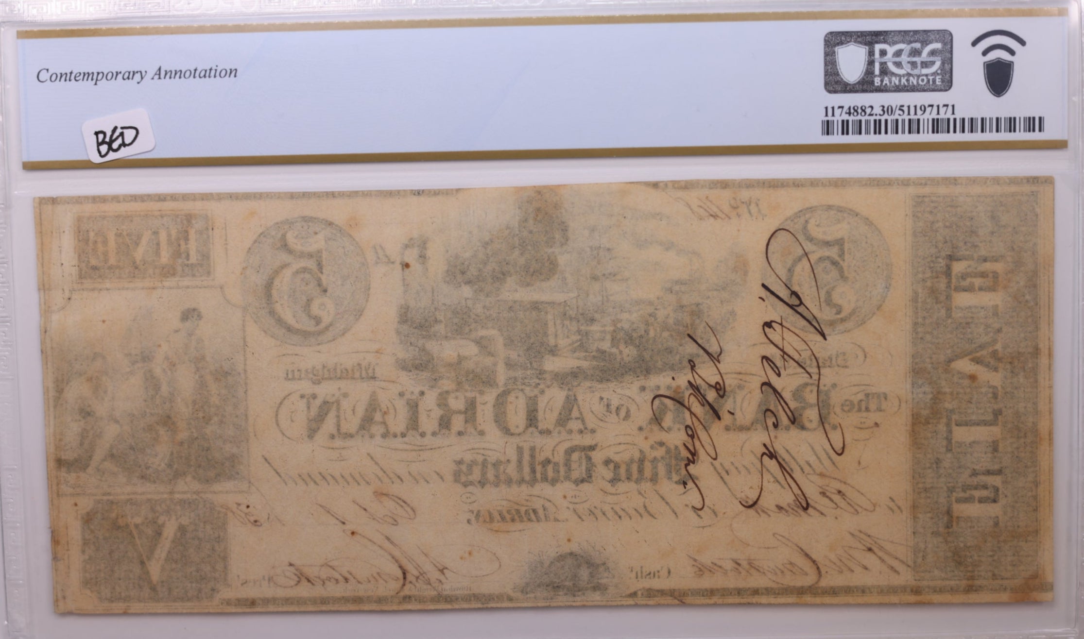 1838 $5, Adrian, Michigan., Obsolete Currency., PCGS VF-30., Store #GMI081.