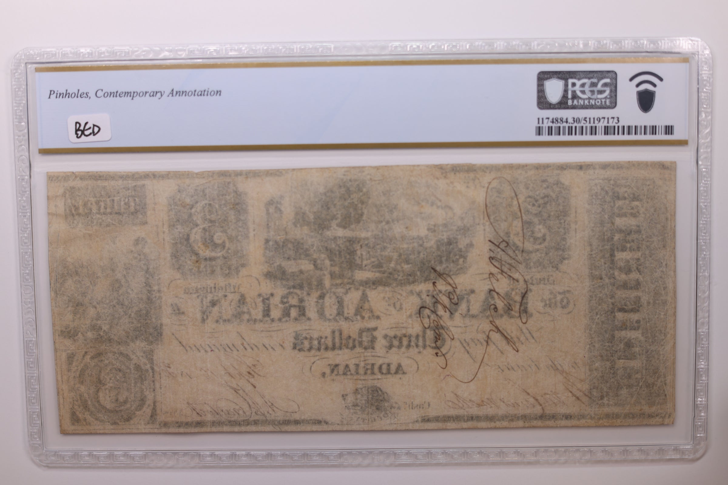 1838 $3, Adrian, Michigan., Obsolete Currency., PCGS VF-30., Store #GMI083.