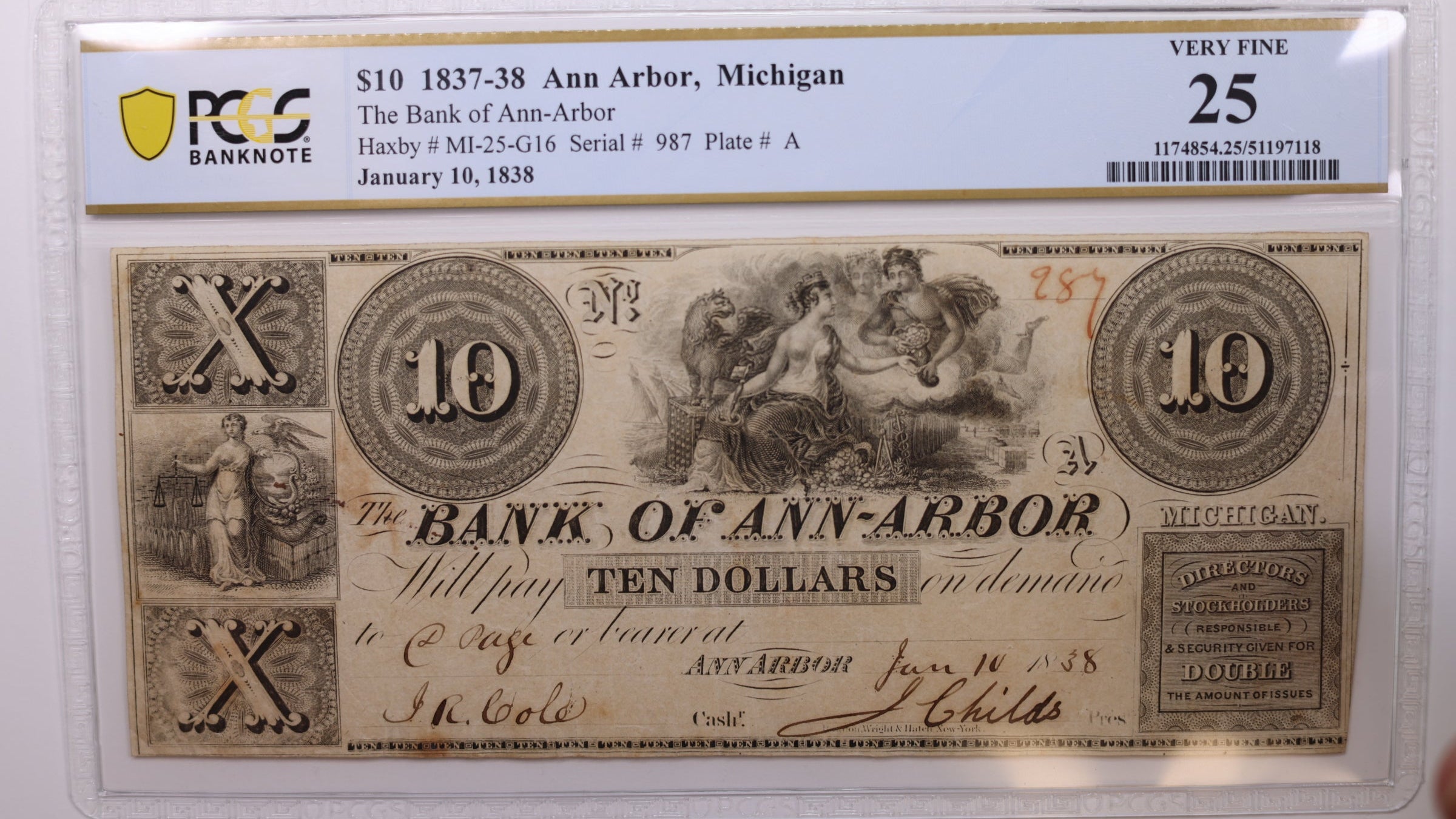 1838 $10, Ann Arbor, Michigan., PCGS VF-25., Store #GMI097.