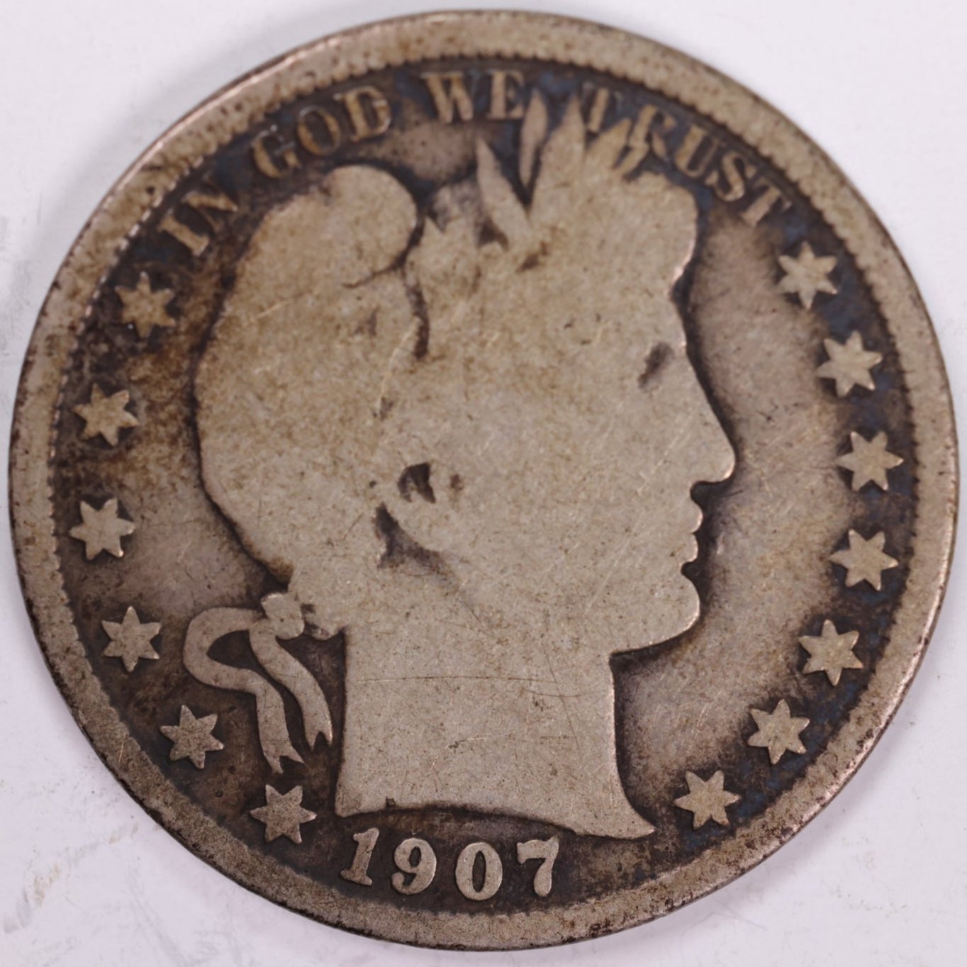 1907-S Barber Half Dollar, Very Good Circulated Coin, Store #HR0898
