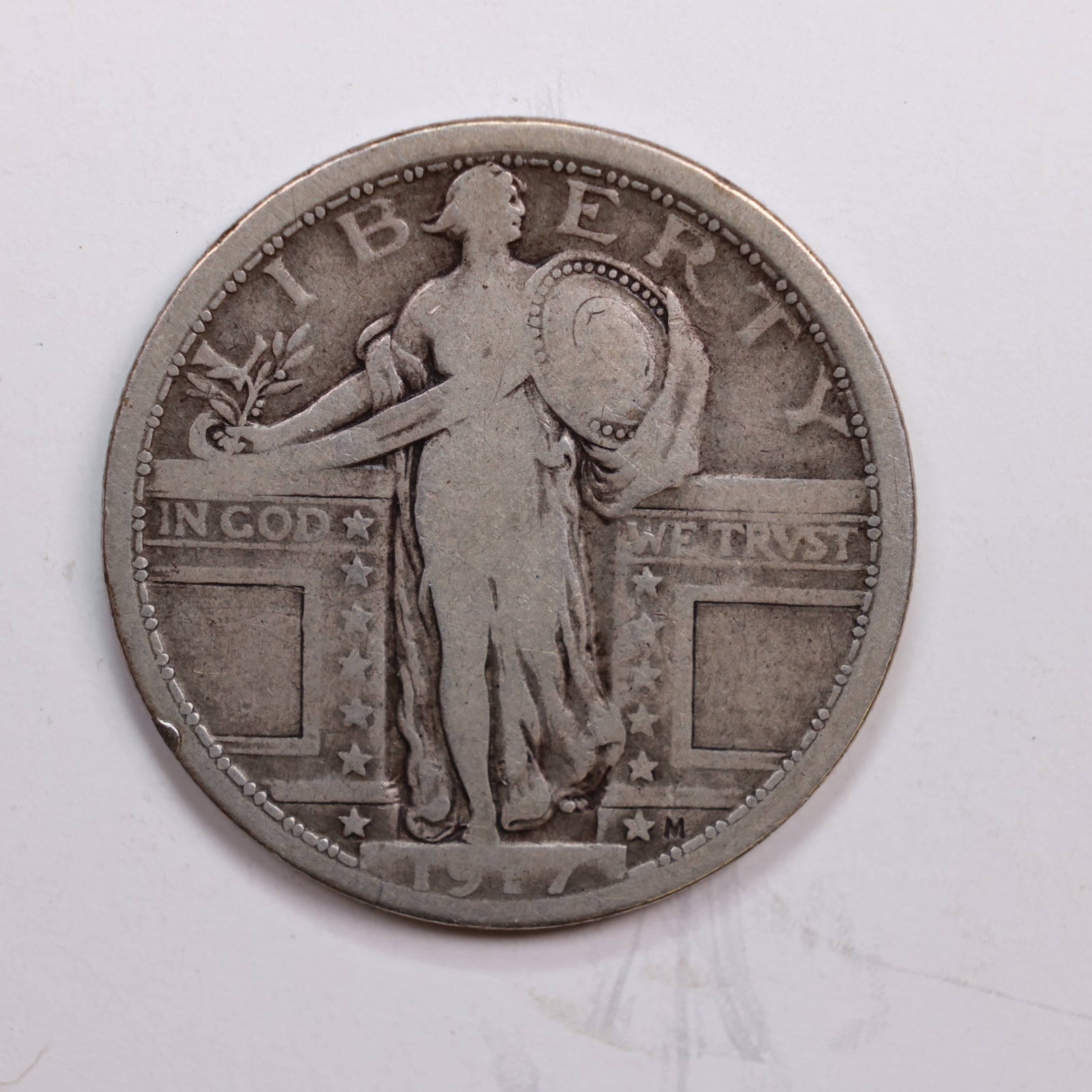1917 Standing Liberty Silver Quarter., Type-1, Fine Circulated Coin., Store #QR0276.