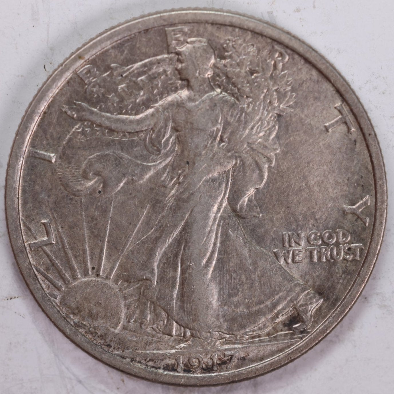 1917-D (Rev) Walking Liberty Half Dollar, About Uncirculated, Slider, Store #HR439
