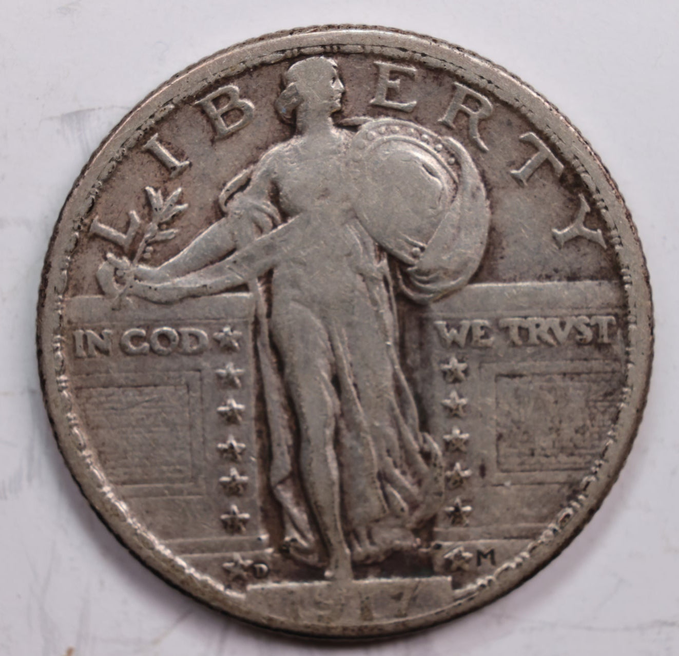 1917-D Standing Liberty Silver Quarter., T-2, Very Fine Circulated Coin., Store #QR0284.