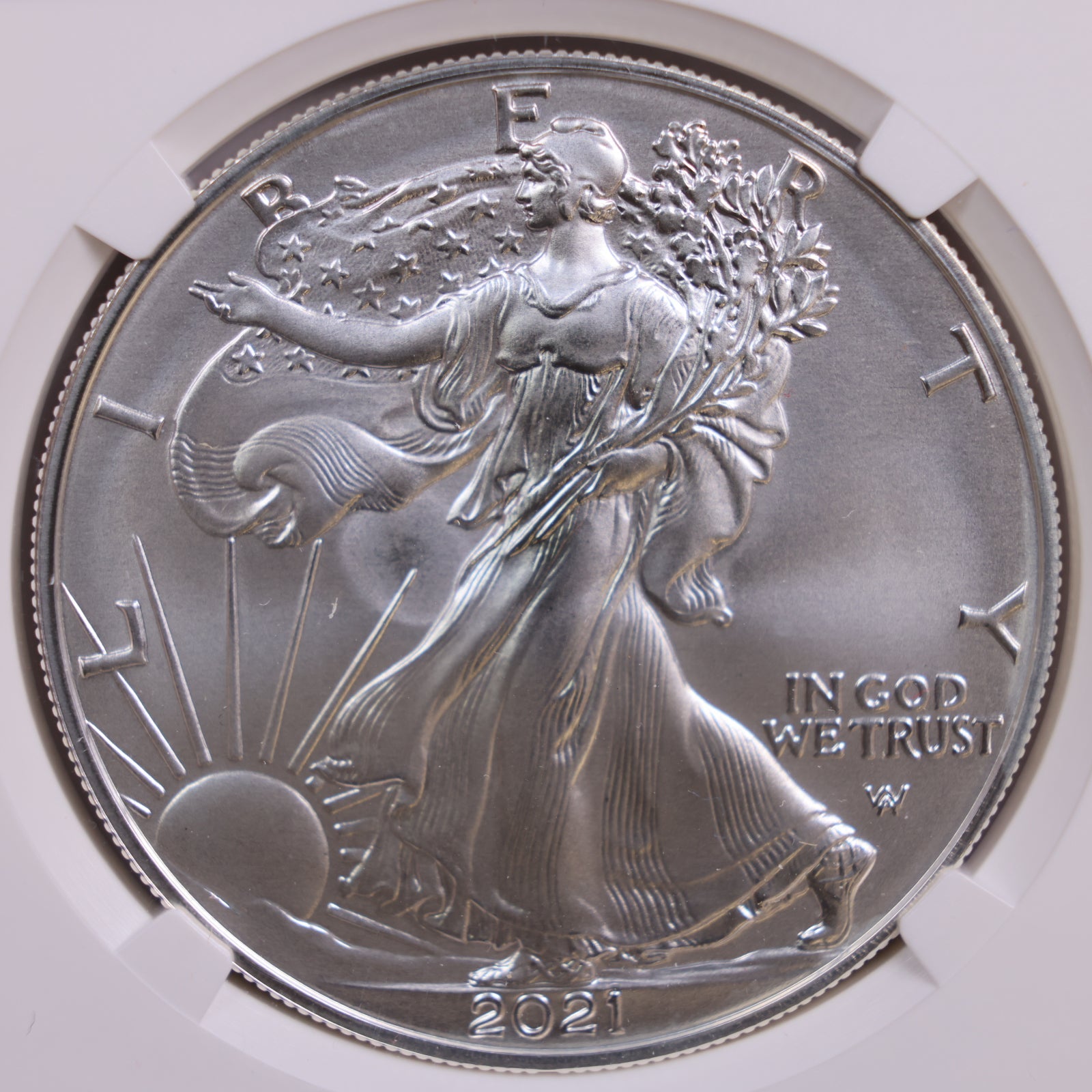 2021-W American Silver Eagle, Burnished Strike, NGC MS70, Store GSE024