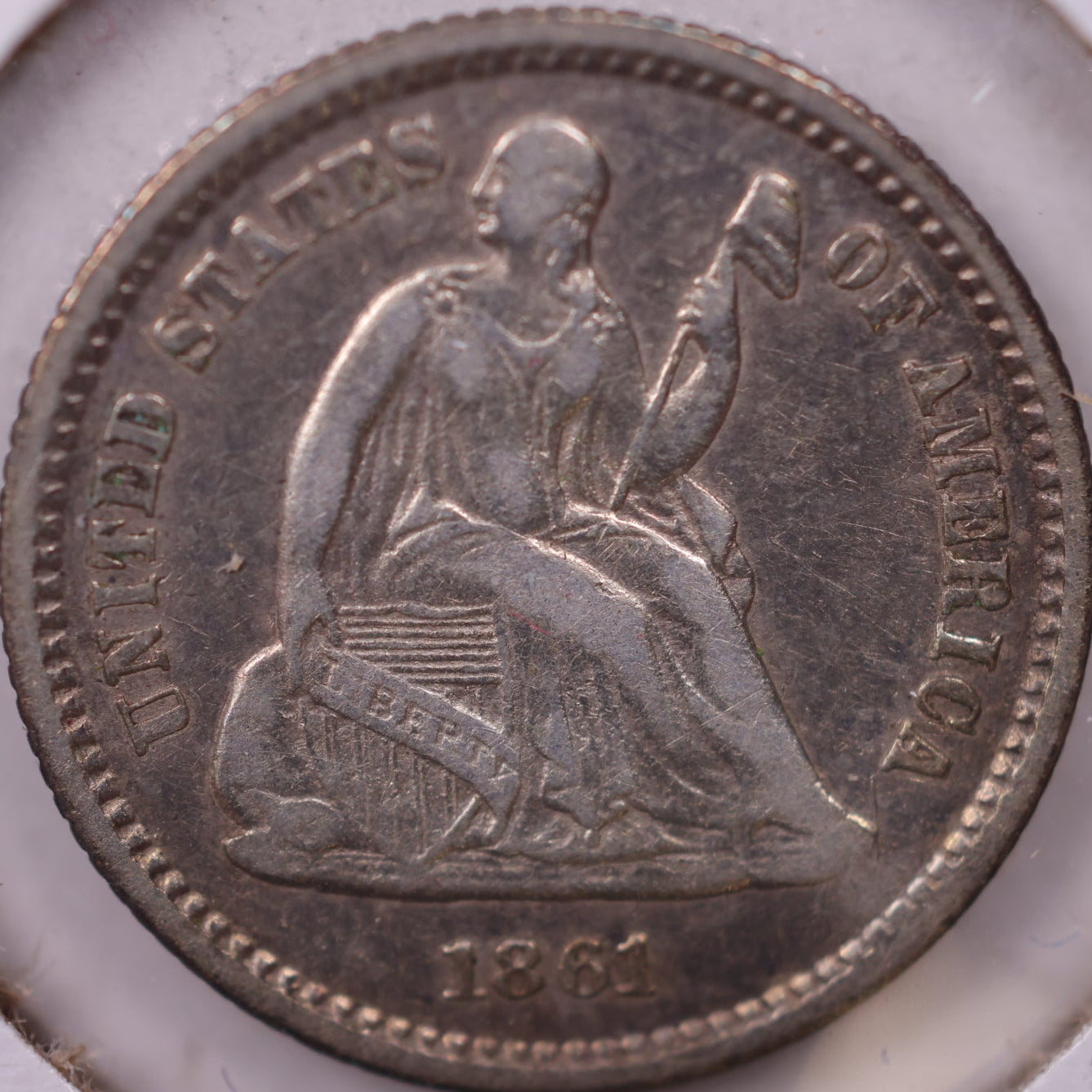 1861 Seated Liberty Half Dime, Extra Fine Details Circulated Coin, Store HE0021