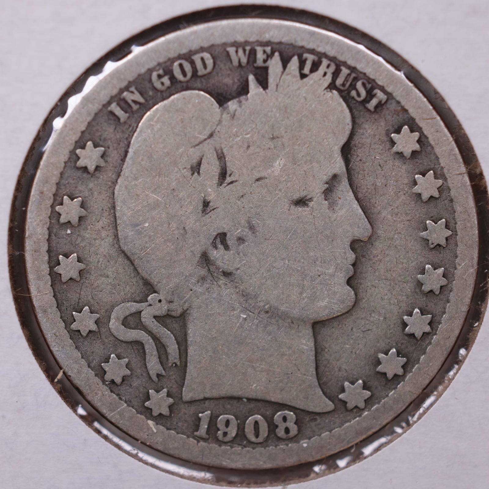 1908 Barber Silver Quarter, Good Circulated Collectible Coin, Store #QR1332