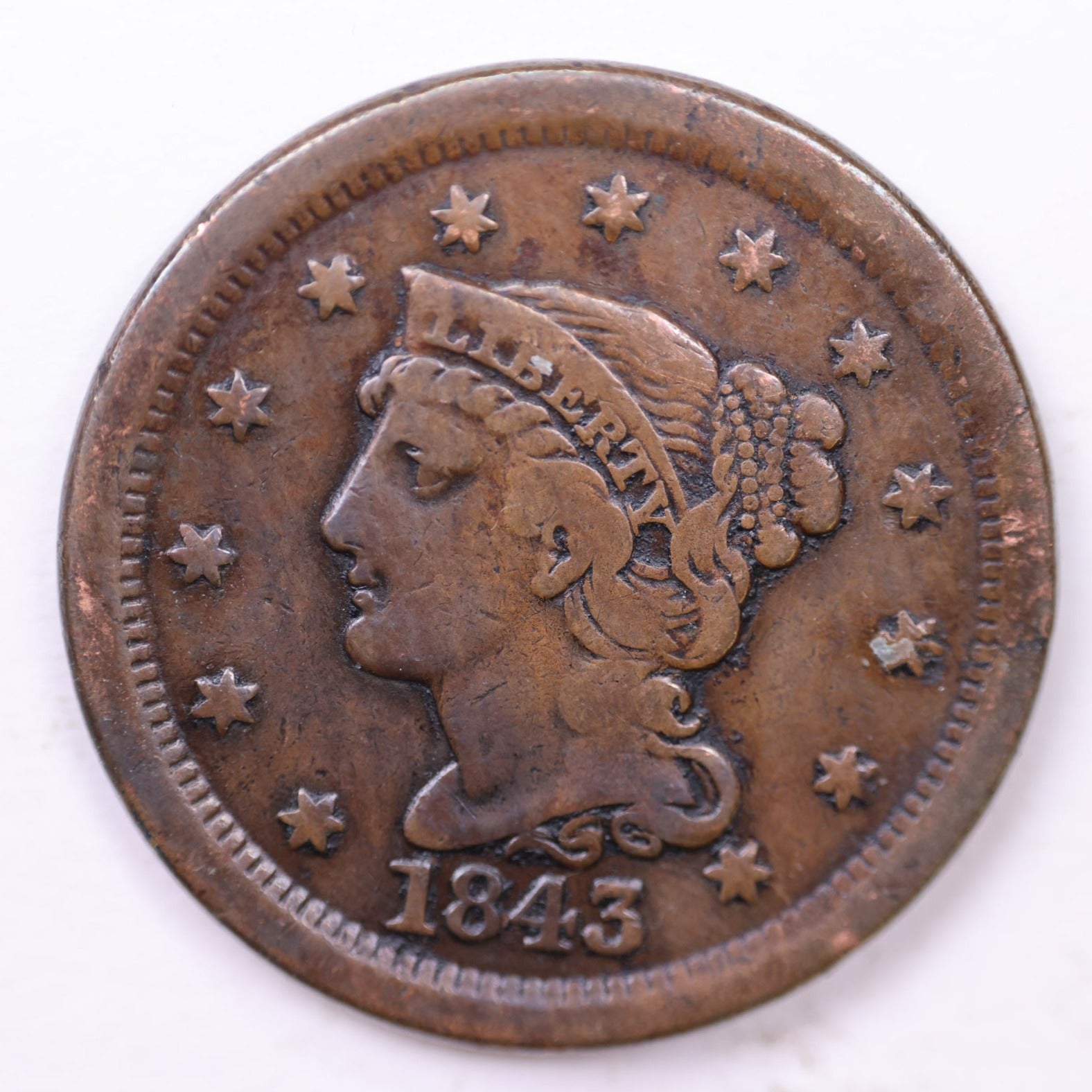 1843 Large Cent., Affordable Circulated Coin Store Sale #35421
