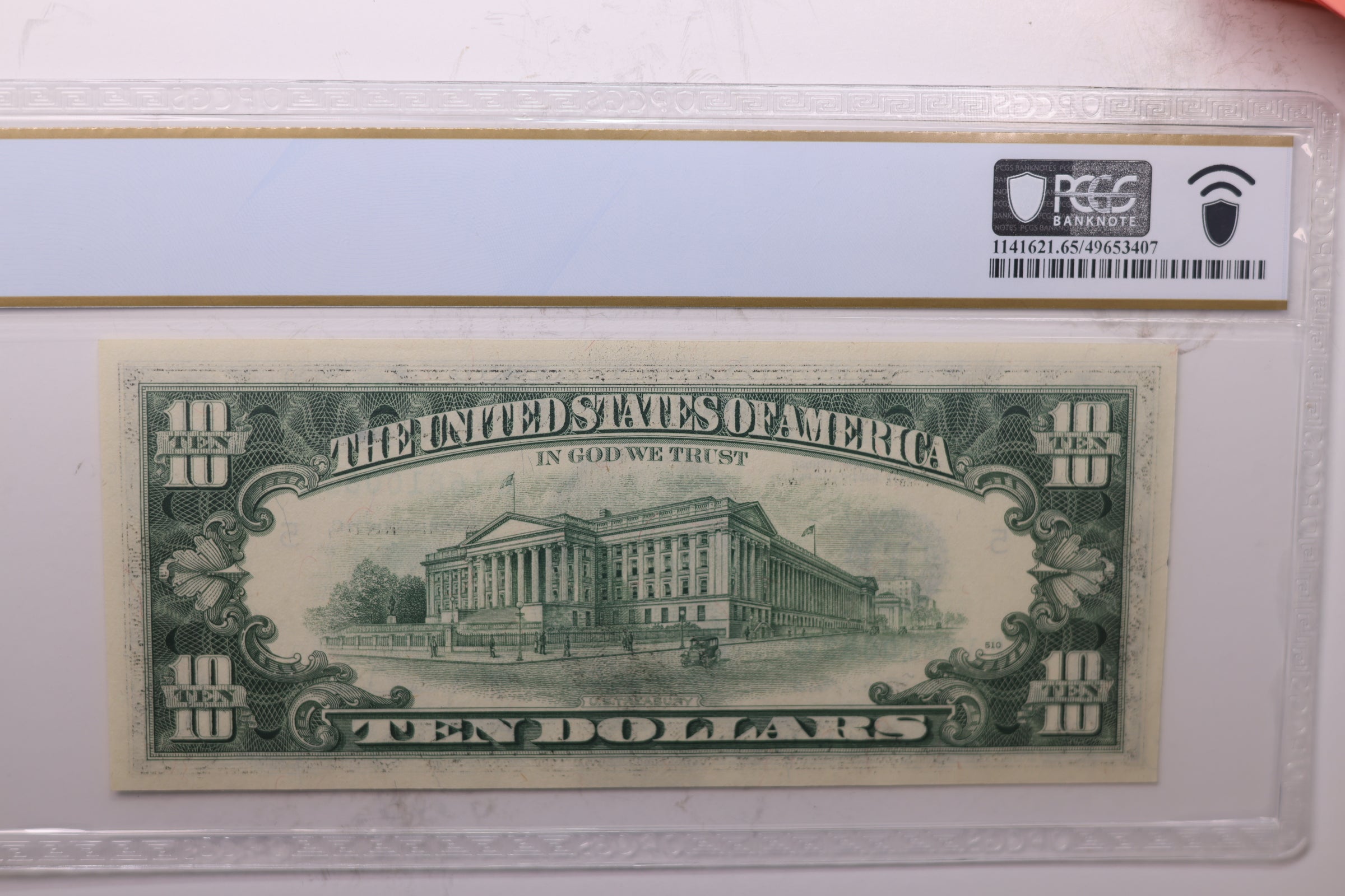 1977 A, $10 Federal Reserve Note., PCGS CU-65, PPQ., Store #GFRB019