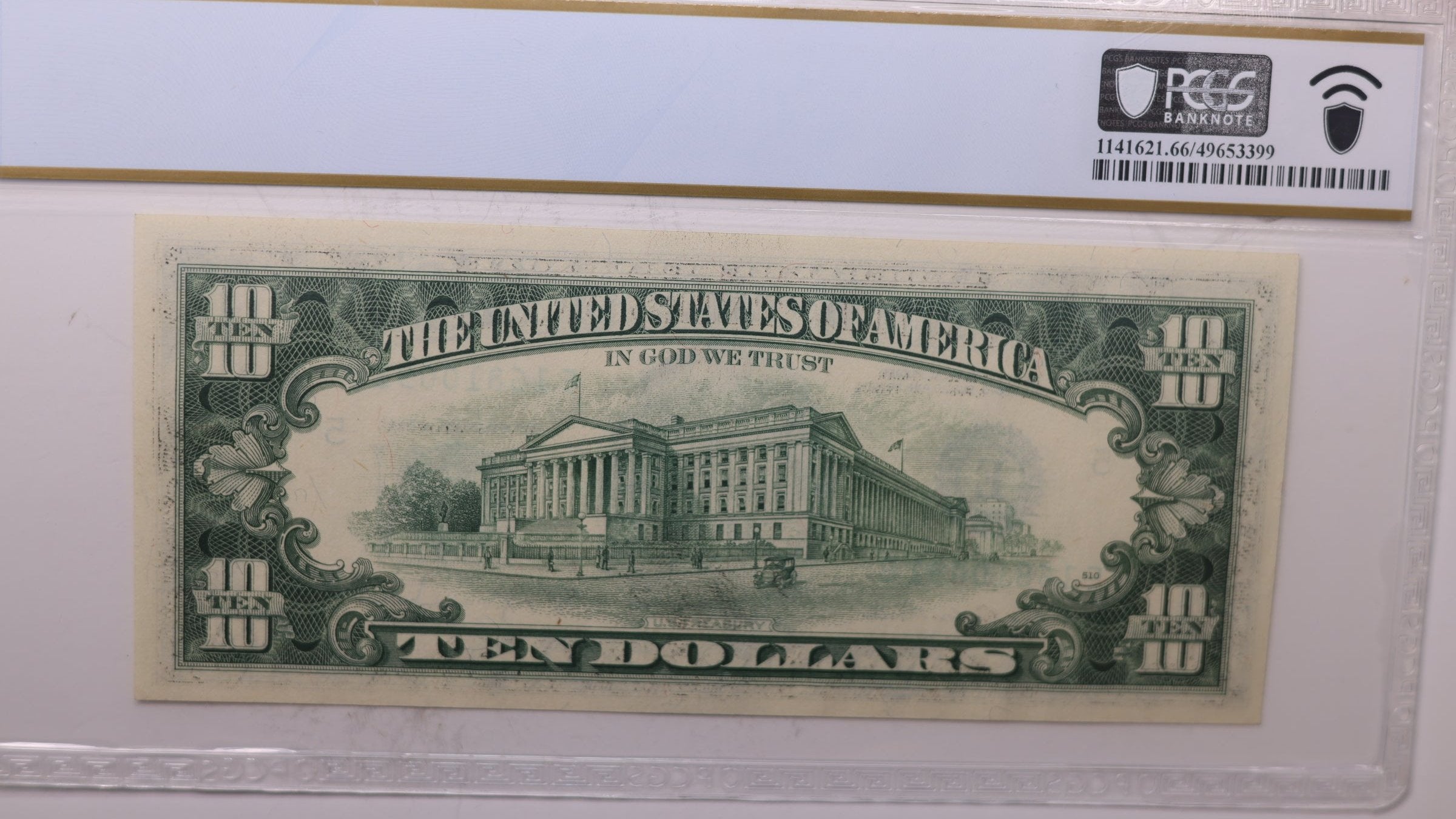 1977 A, $10 Federal Reserve Note., PCGS CU-66, PPQ., Store #GFRB022