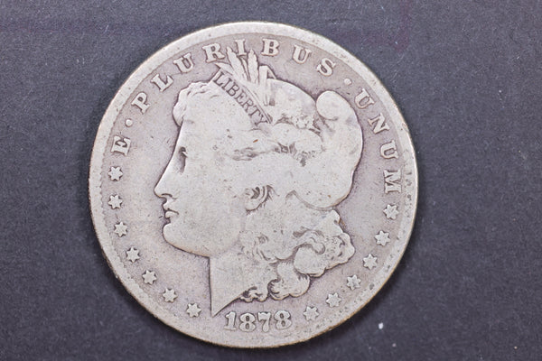 1878 Morgan Silver Dollar, 8 Tail Feather, Circulated Coin, Store #13582