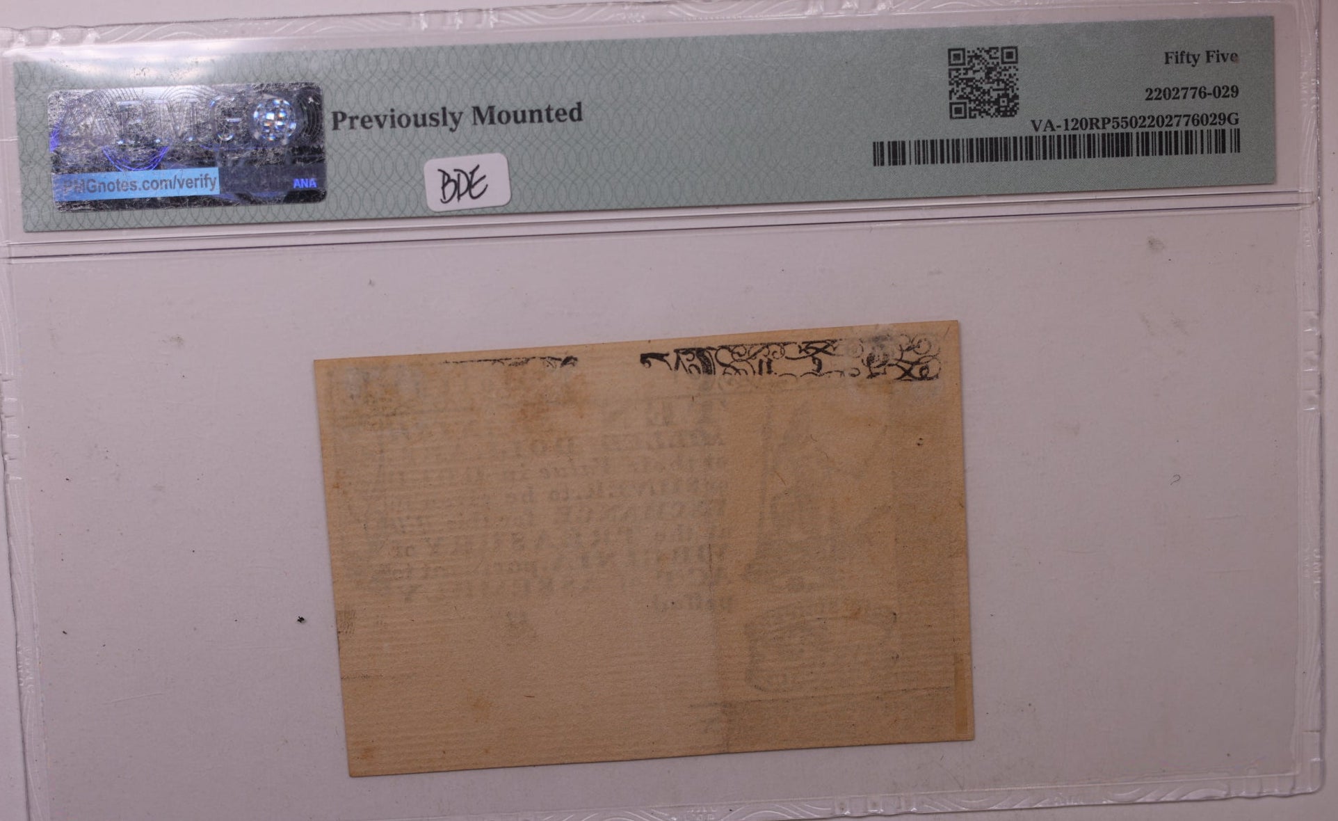 May 5, 1777, $10 Reprint, Virginia Colonial Note, PMG AU-55, Store #GCY024.