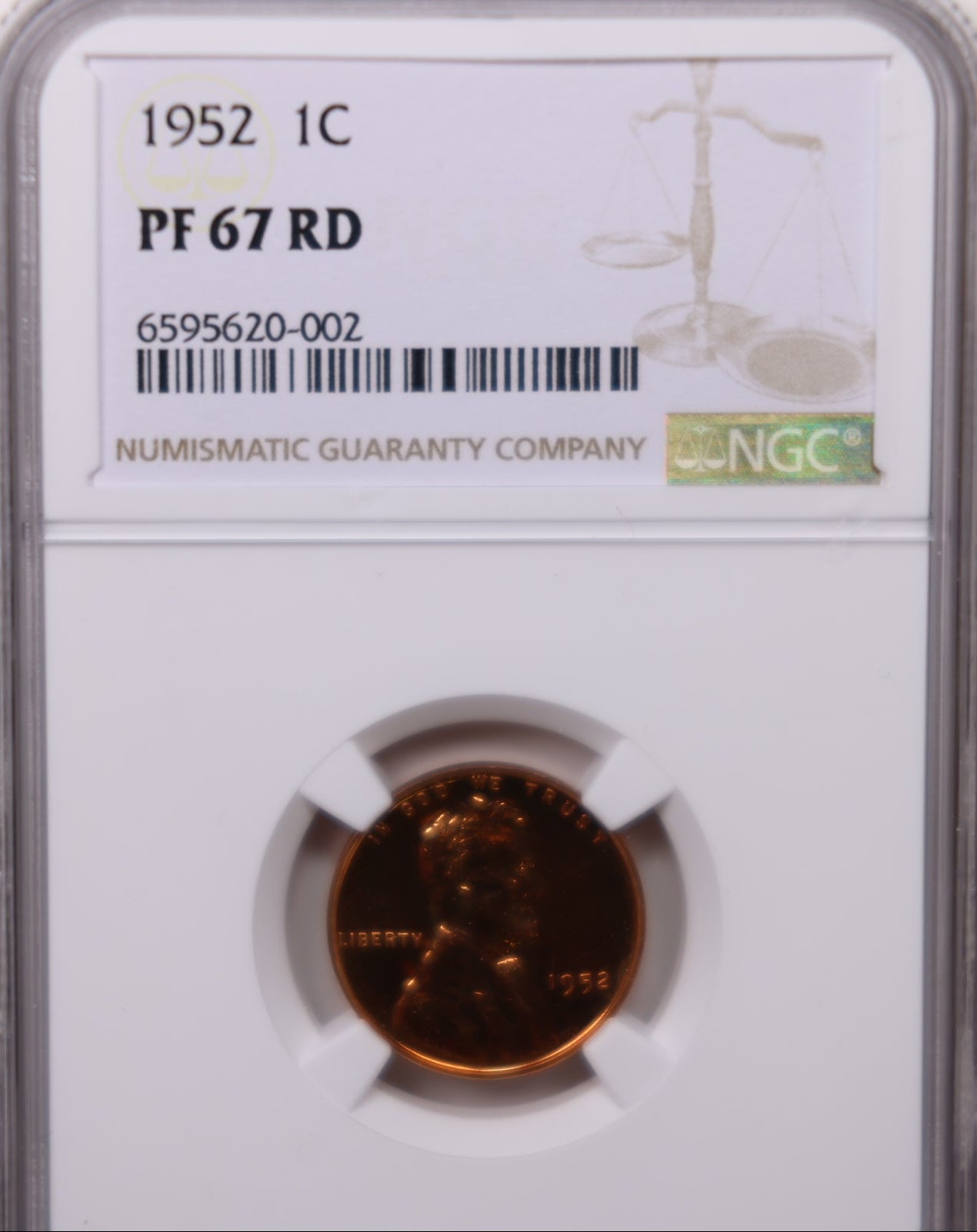 1952 Lincoln Wheat Cents, NGC Proof-67, Red. Proof Strike, Store #CT1177.