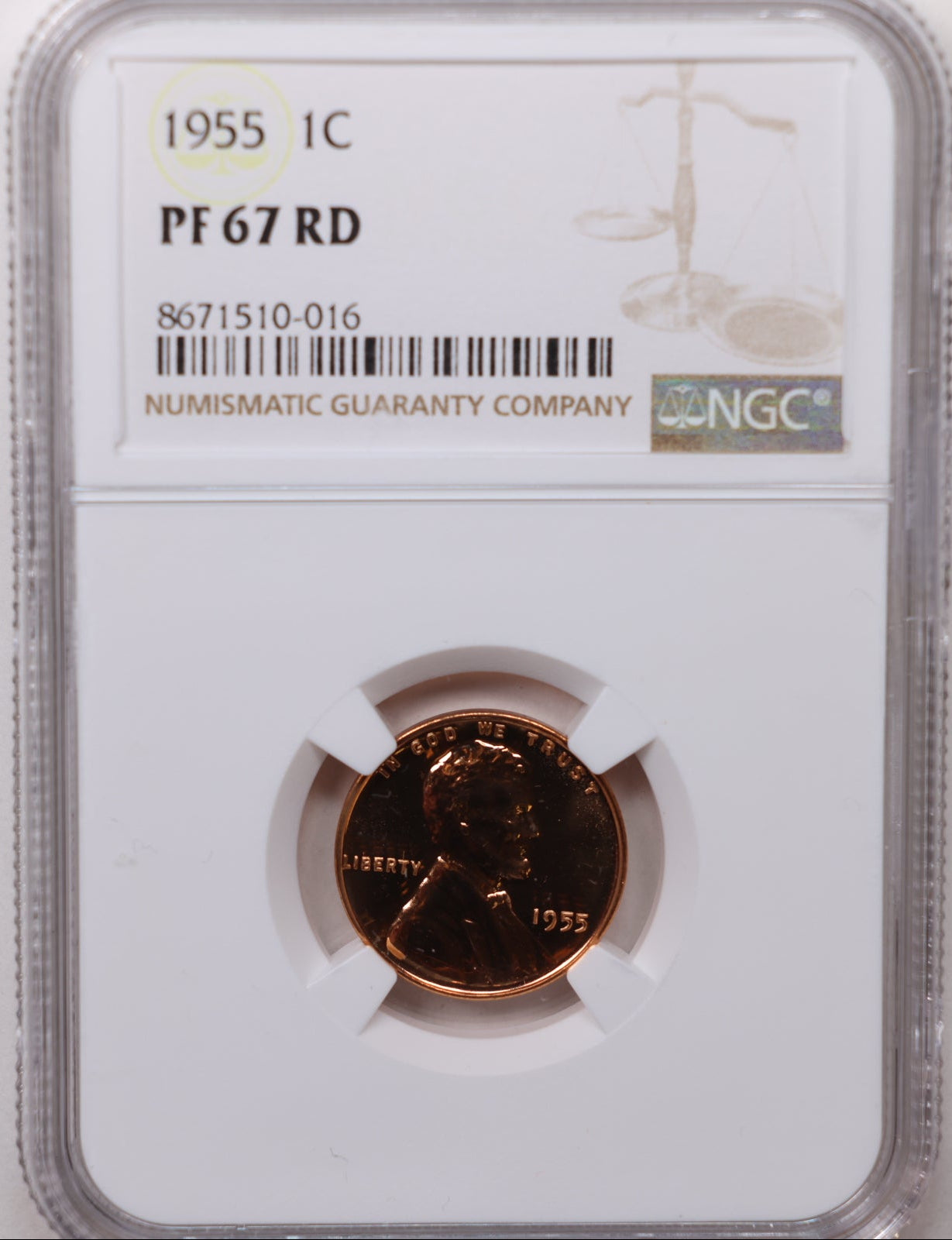 1955 Lincoln Wheat Cents, NGC Proof-67, Red. Proof Strike, Store #CT1181.