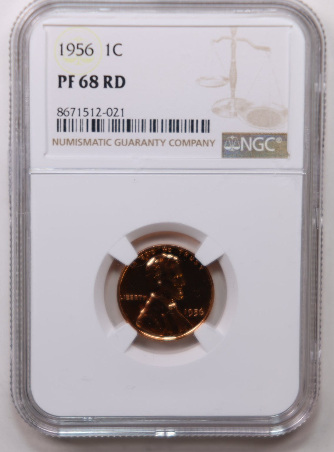 1956 Lincoln Wheat Cents, NGC Proof-68, Red. Proof Strike, Store #CT1183.