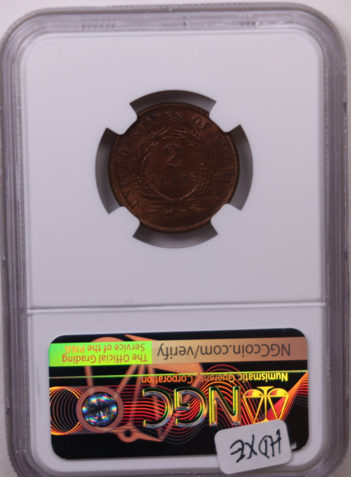 1872 Two Cent Piece, Double Die Obverse (DDO), NGC MS-65 Red/Brown, Store #G2C004.