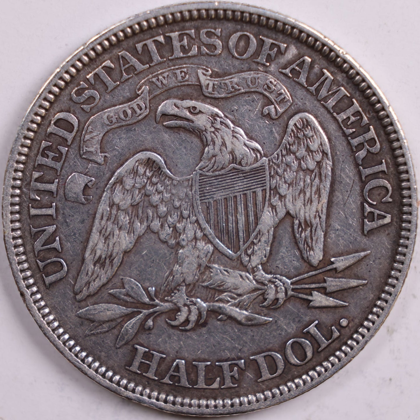 1867 Liberty Seated Half Dollar, Very Fine+ Circulated Coin, Store #HR0511