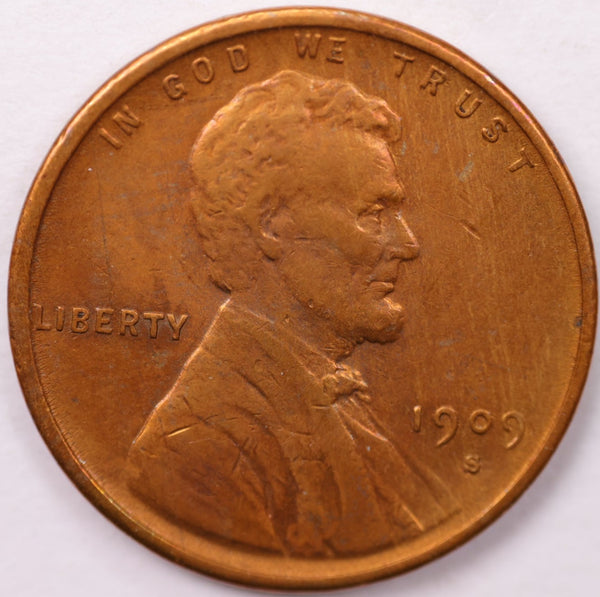 1909-S V.D.B. Lincoln Wheat Cents., AU Cleaned., Store #18658