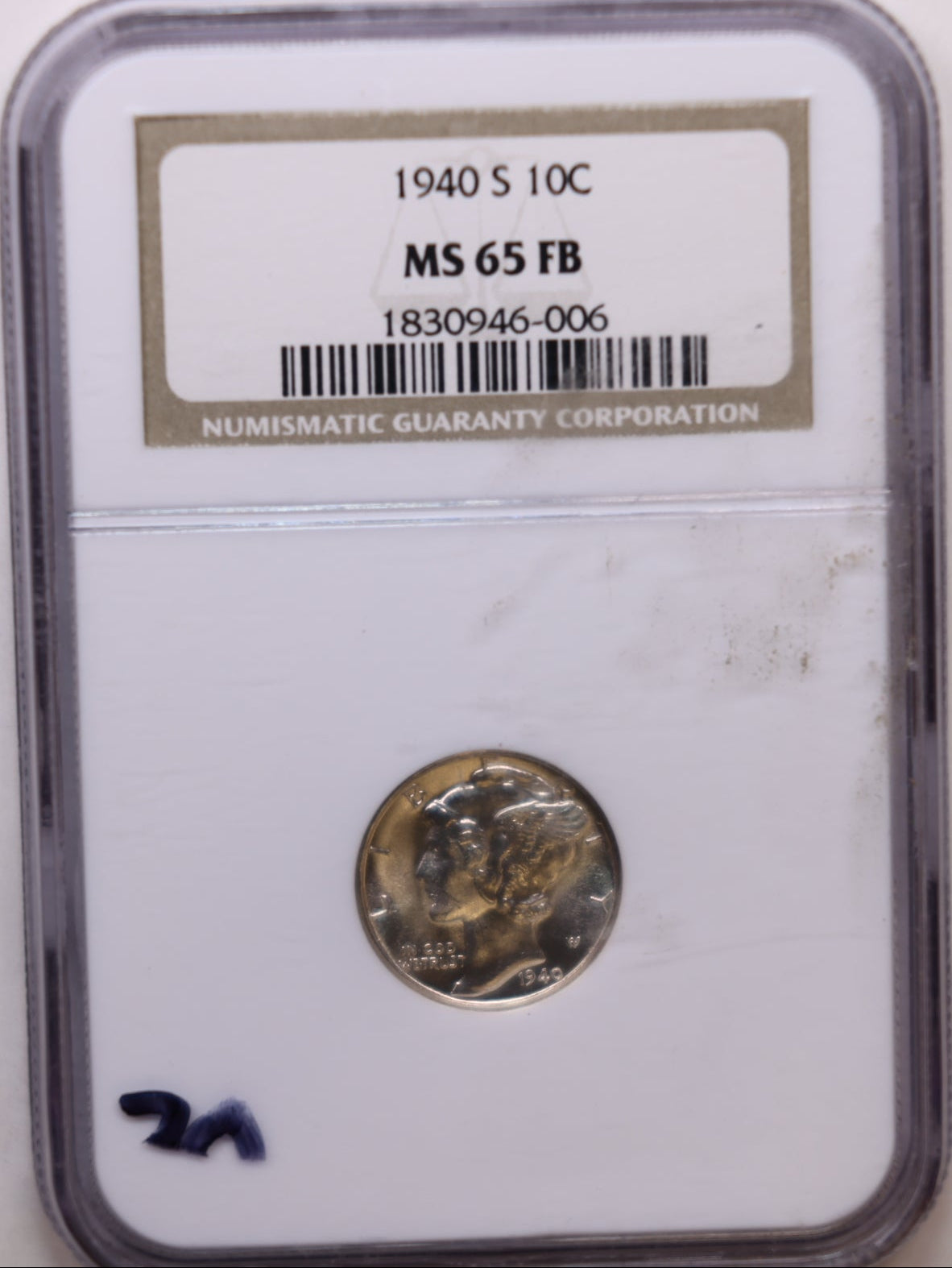 1940-S Mercury Silver Dime, Gem Mint State, NGC MS65 Full Band, Store #DE0832.