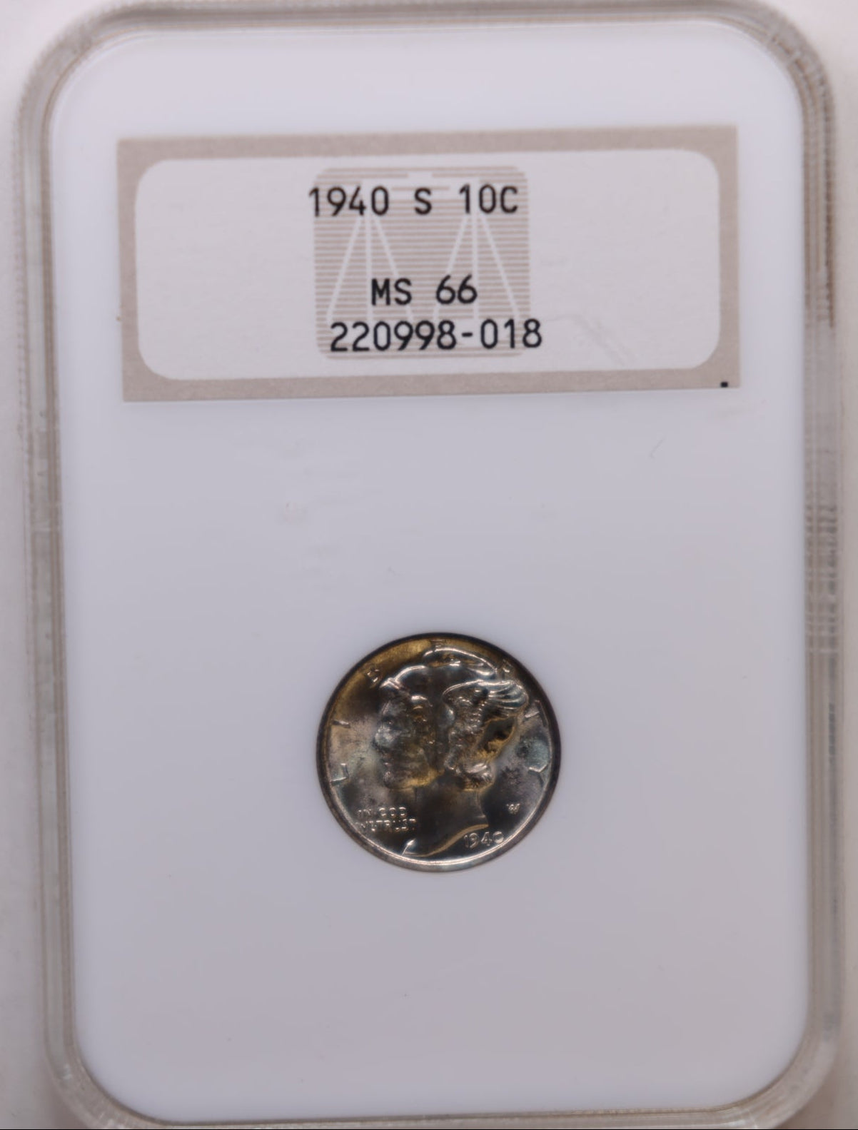 1940-S Mercury Silver Dime, Gem Mint State, NGC MS66, Store #DE0833.